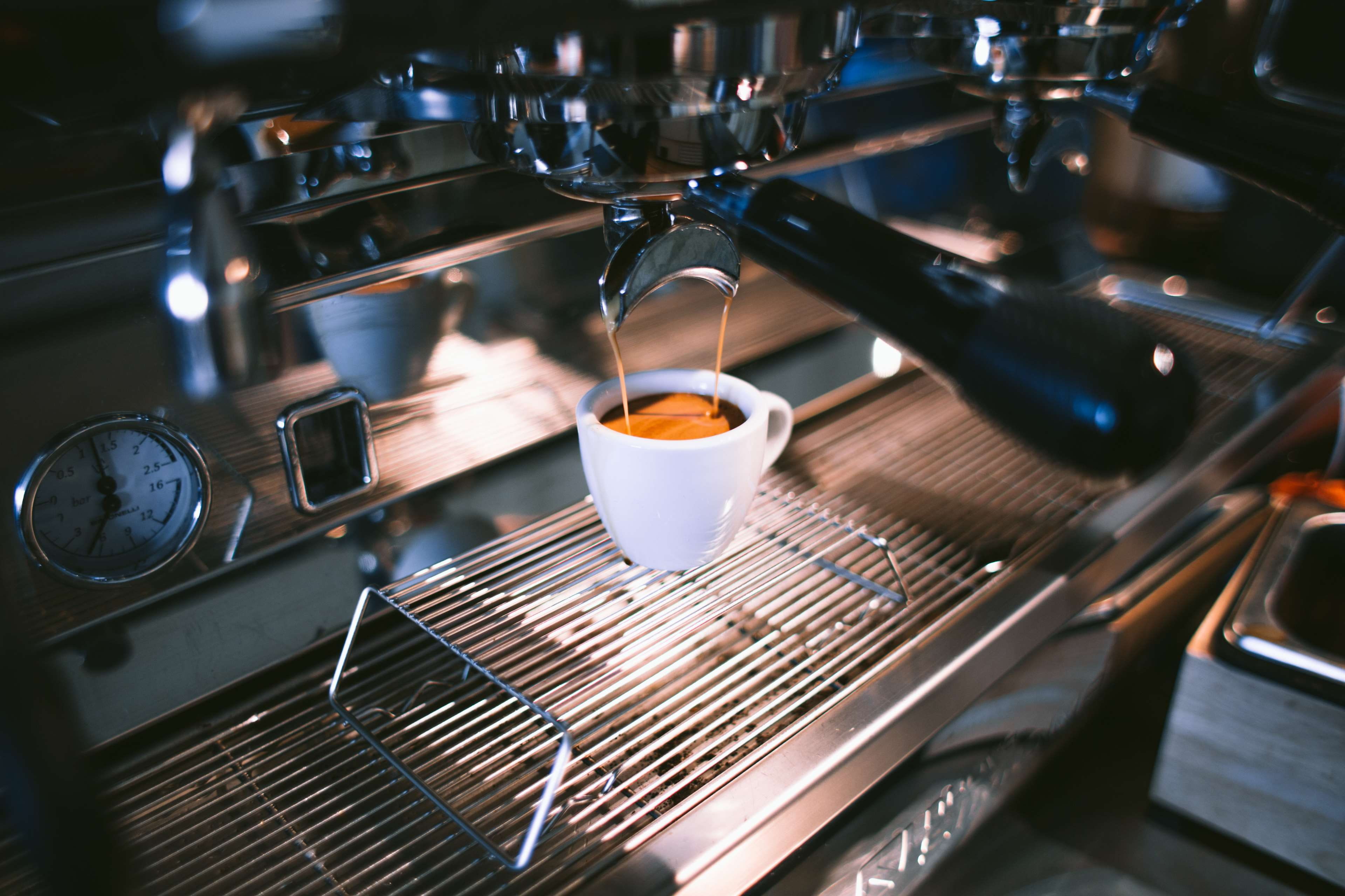 service, cup, mug, espresso, indoors, bar counter, machinery, steel, refreshment, restaurant, drink, gauge, stainless steel, tableware, glass, food and drink, HD Wallpaper