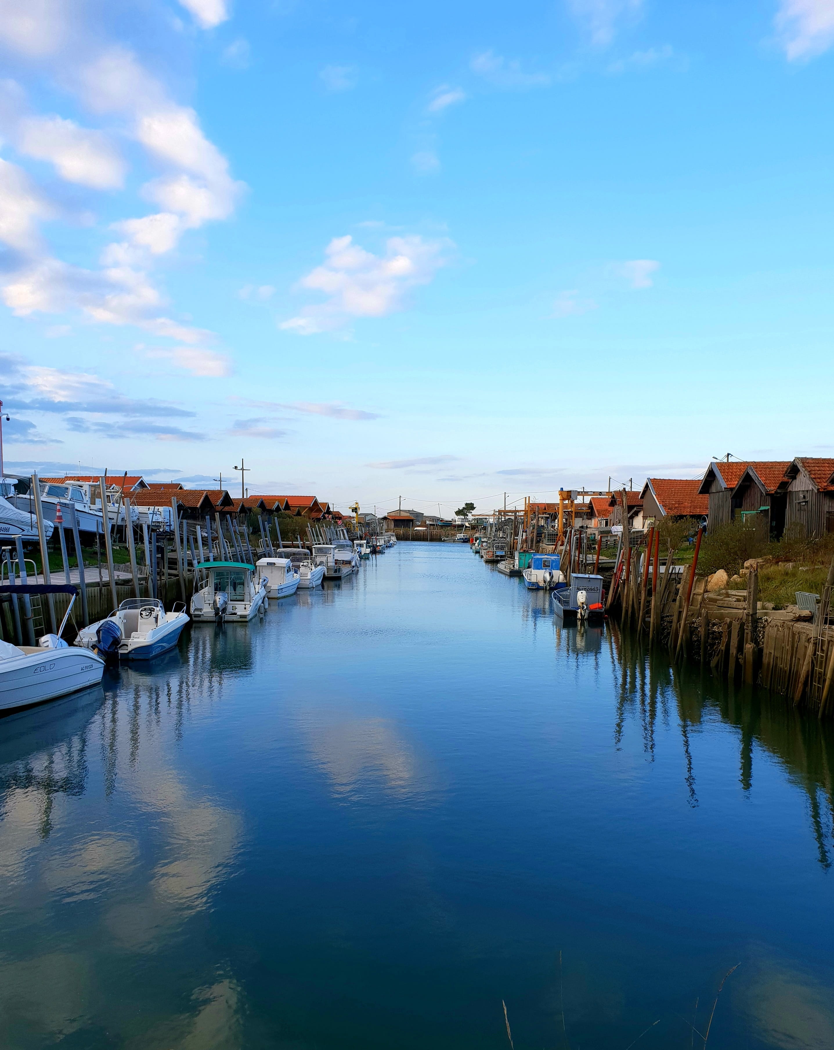 sailboat, marina, boats, port, arcachon, landscape, waterfront, sky, beauty in nature, outdoors, canal, architecture, blue, reflection, mestras, cloud - sky, Phone HD Wallpaper