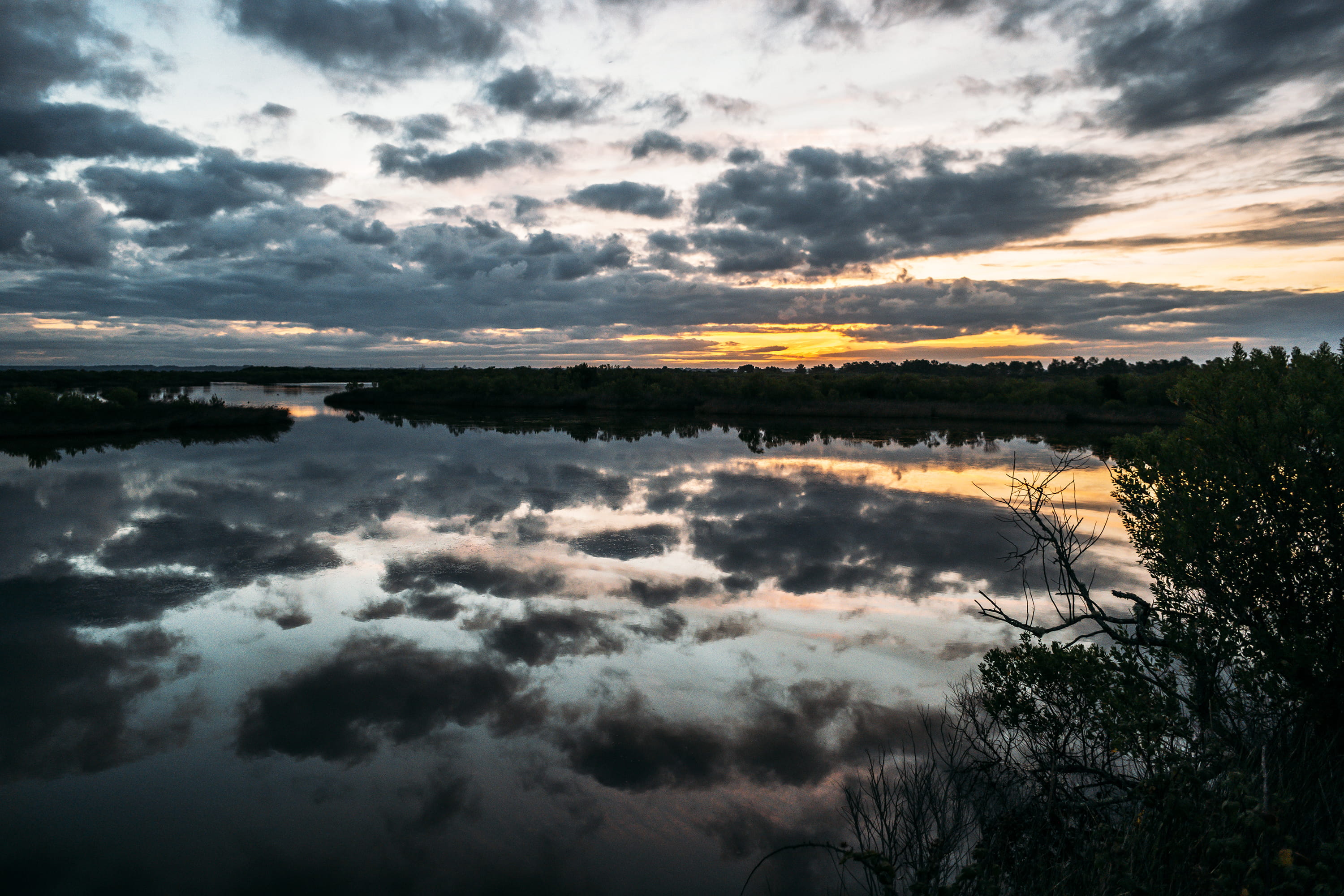 sunrise, water, reflection, france, cloud - sky, tranquil scene, beauty in nature, no people, peace, landscape, scenics - nature, nature, arcachon, idyllic, HD Wallpaper