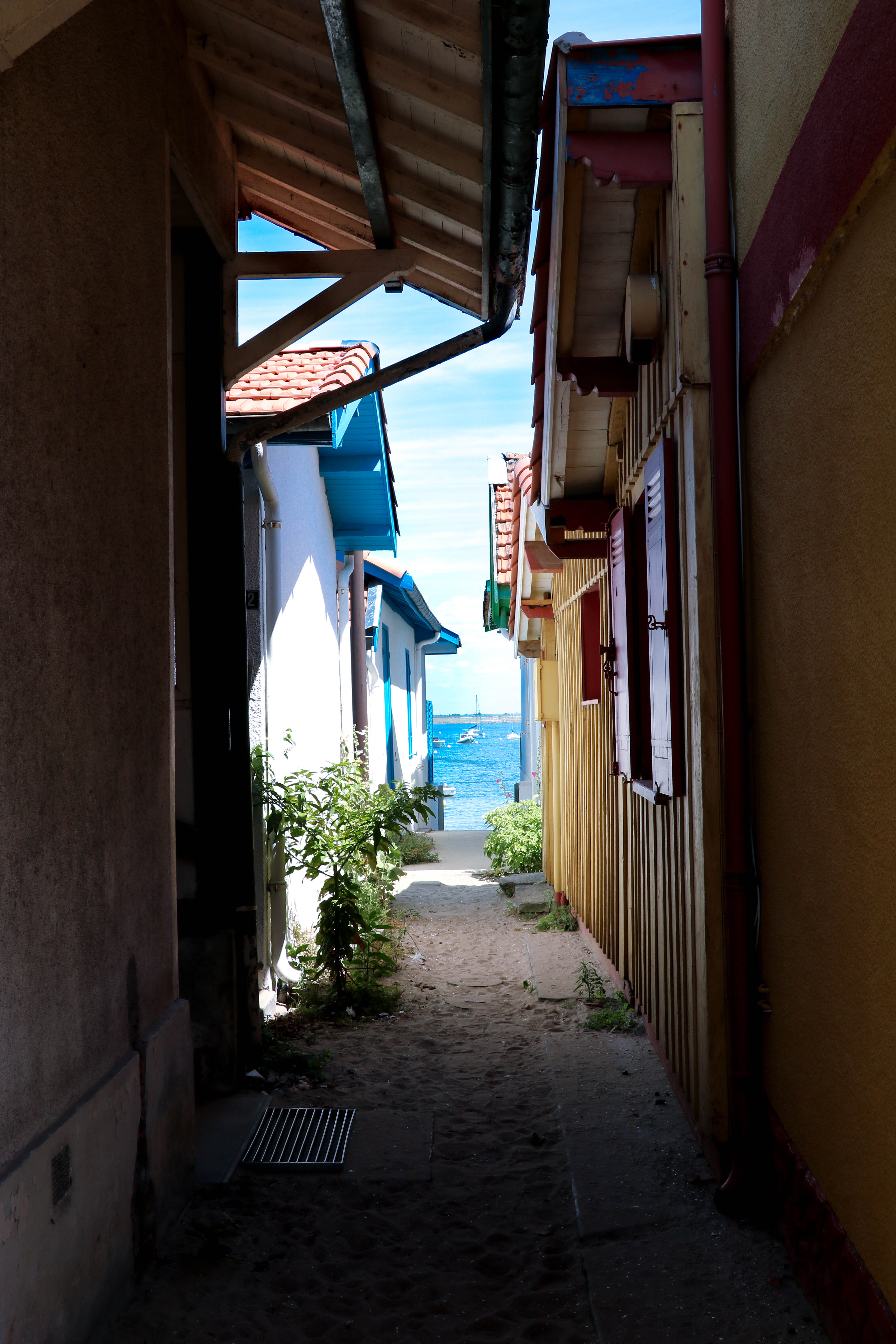 pavement, narrow, built structure, city, walkway, alley, day, architecture, street, plant, 5K, France, Lege Cap Ferret, porch, building, town, patio, alleyway, Phone HD Wallpaper