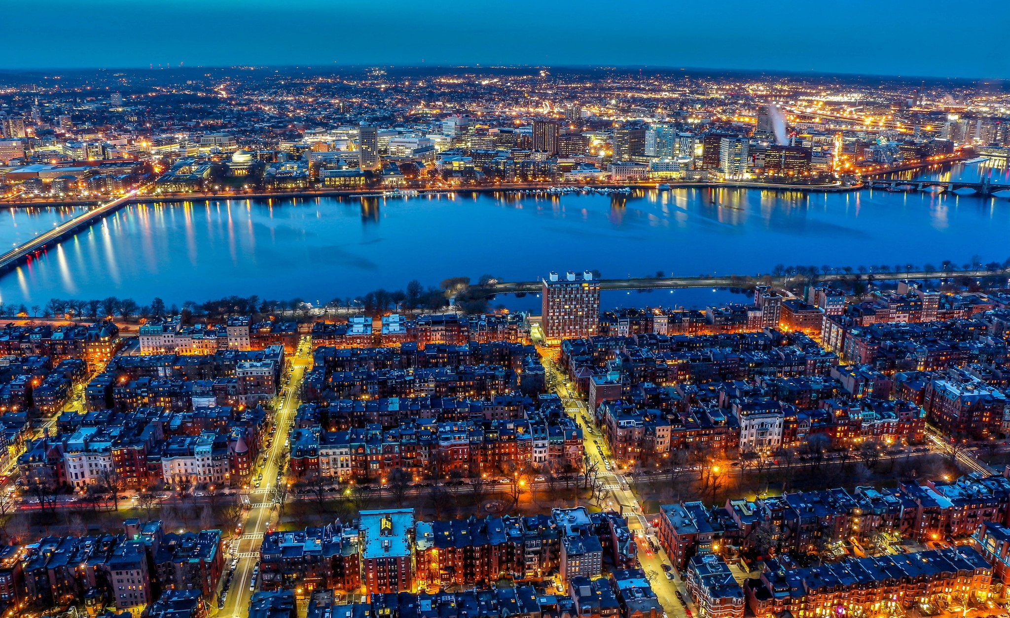 boswash, usa, boston, cities, bridges, architecture, atlantique, city, massachusetts, ocean, 1080P, night, bay, skyline, tower, HD Wallpaper