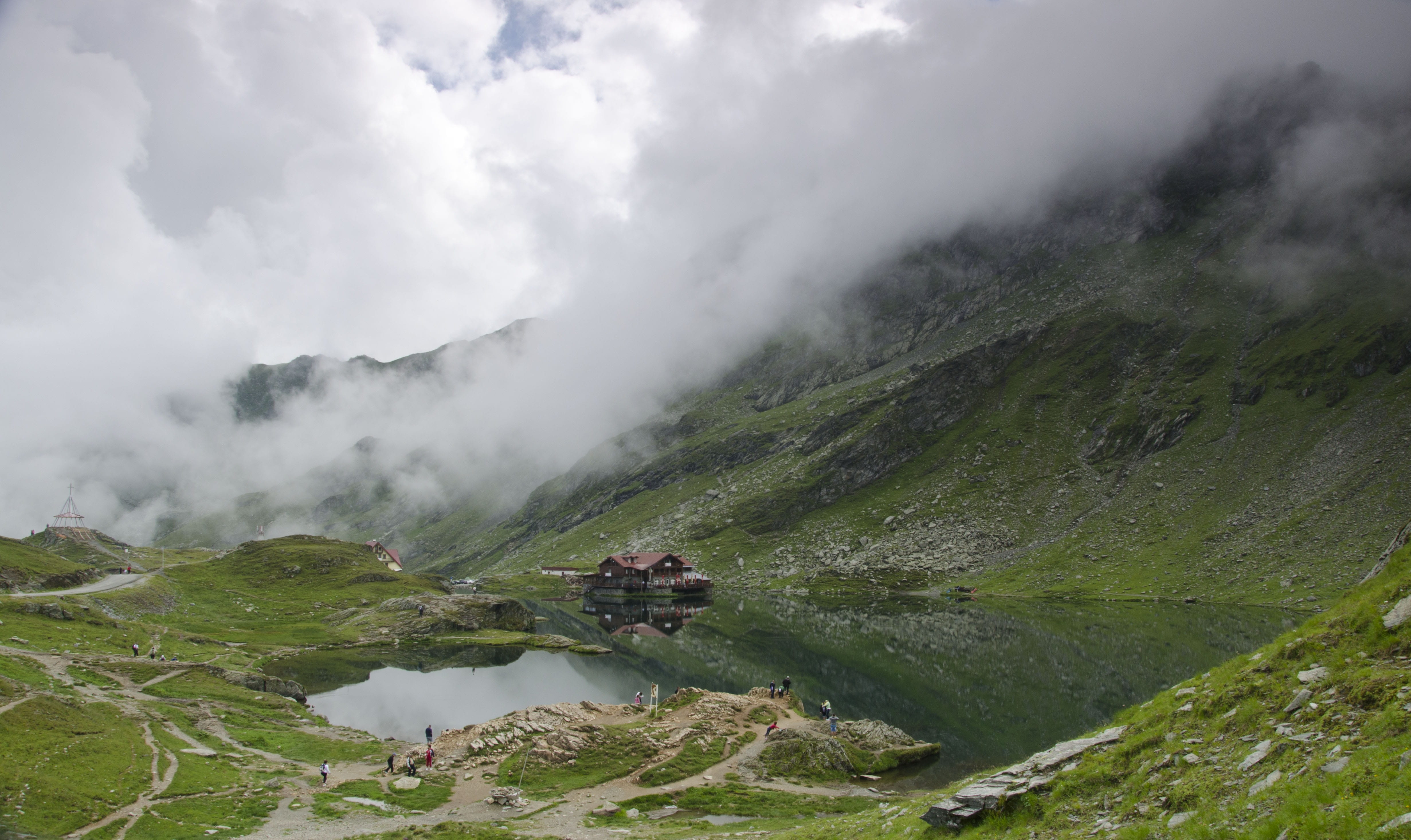 scenics - nature, 4K, non-urban scene, nature, mountain lake, activity, tranquility, leisure activity, sky, cloud - sky, real people, environment, men, HD Wallpaper