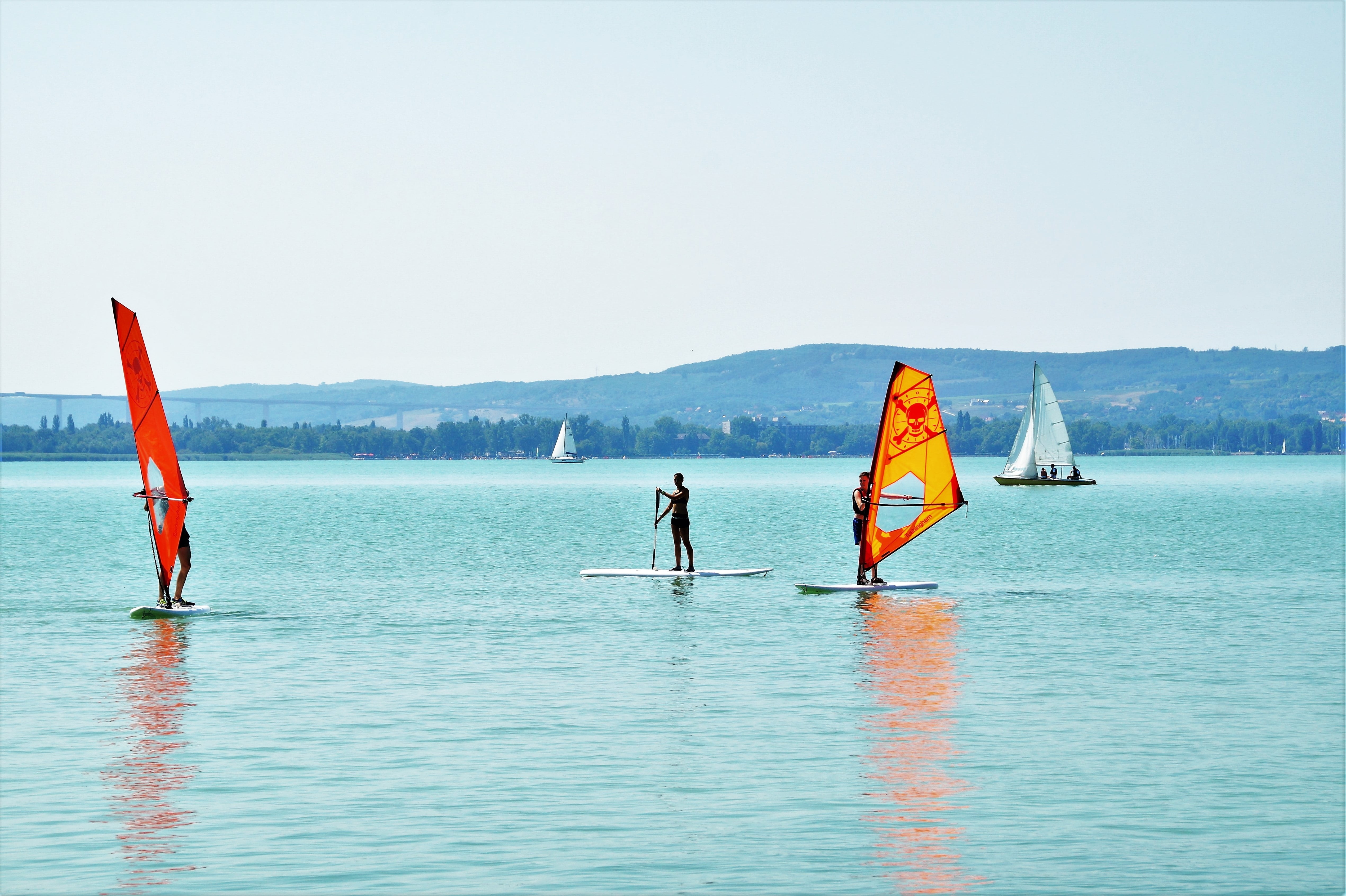 person, fun, 4K, sport, people, sea, water, sky, riding, summer, adventure, outdoors, lake, nature, windsurfing, day, boat, men, copy space, adult, trip, HD Wallpaper