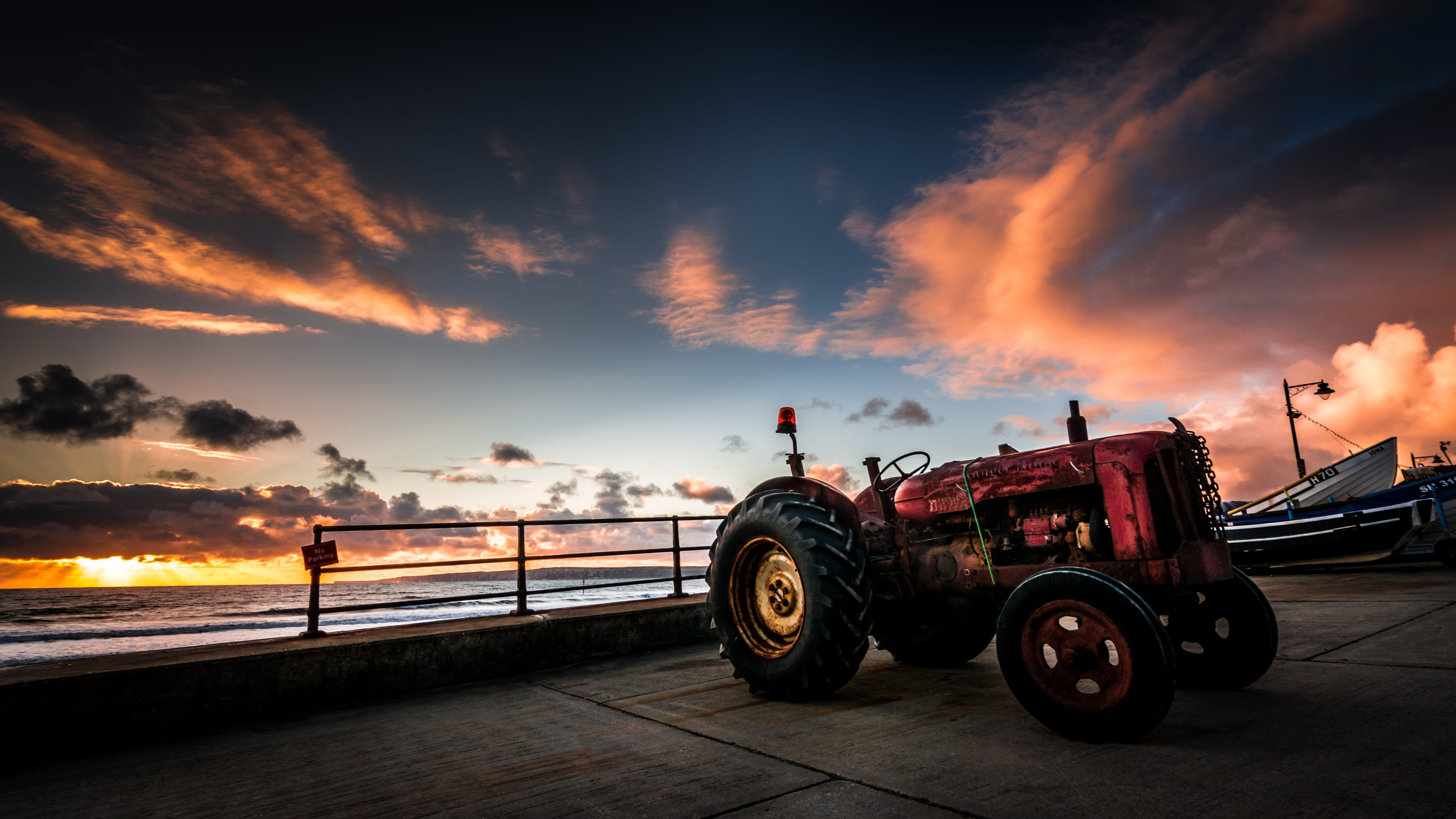 dusk, autumn, no parking, land vehicle, golden hour, light, fishing, tractor, nature, no people, beach, sunrise, dramatic sky, fordson, first light, outdoors, HD Wallpaper