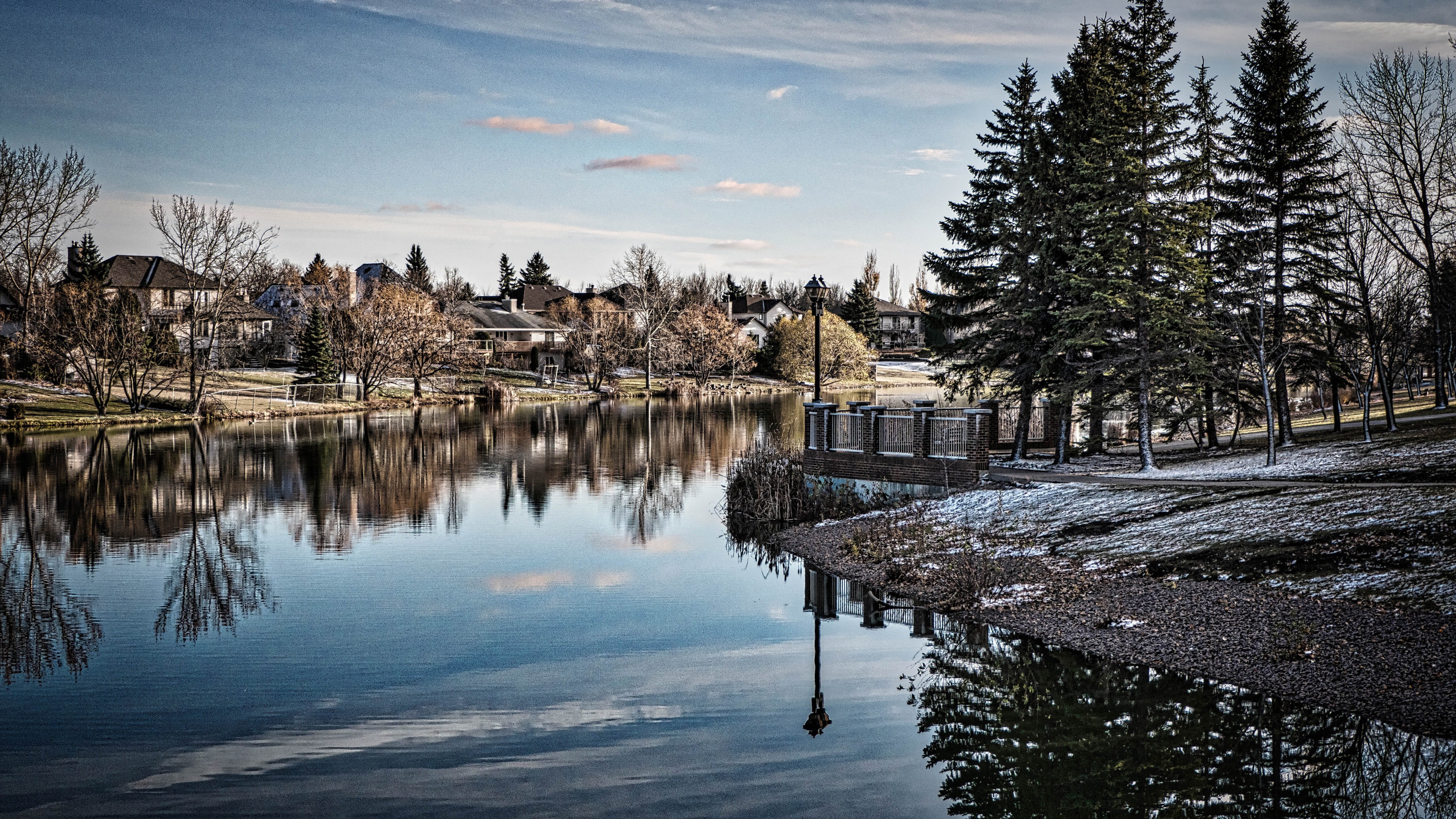 no people, snow, winter, winnipeg, plant, reflection, trees, landscape, 5K, sky, park, cold temperature, tranquility, tree, day, outdoors, lake, coniferous tree, HD Wallpaper