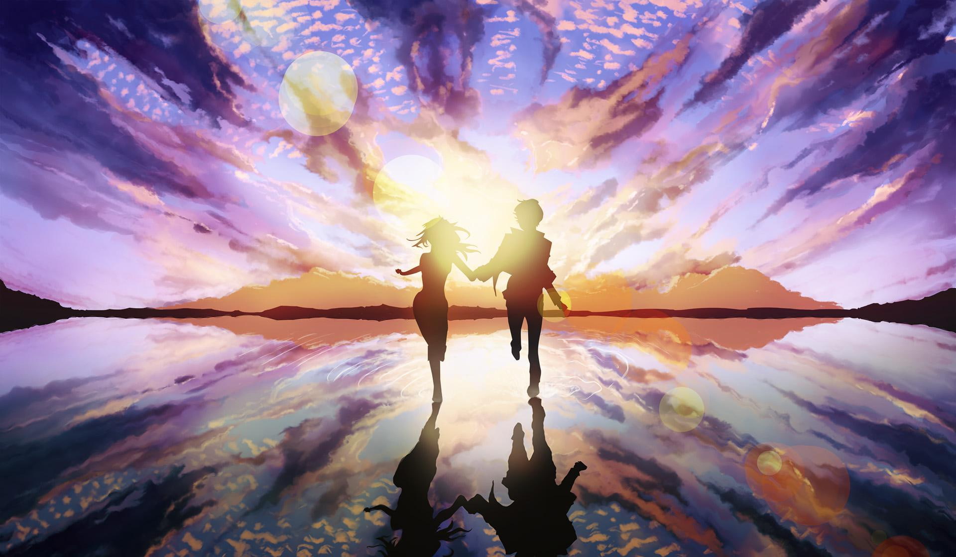 love, sunet, 1080P, art, couple, other love, HD Wallpaper