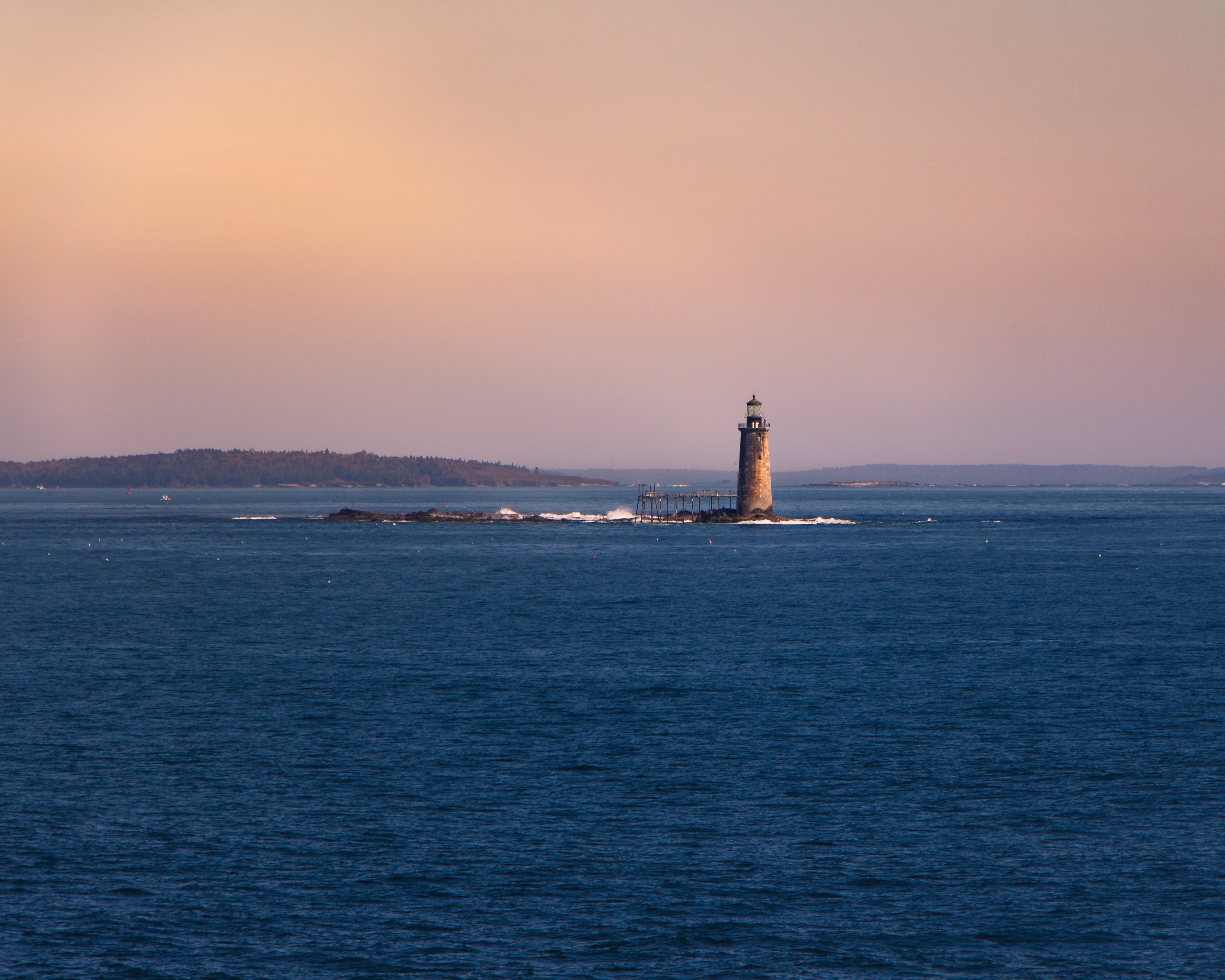 blue, brown, building, guidance, nautical vessel, rocks, horizon over water, light, sunset, horizon, lighthouse, architecture, no people, middle, sky, sea, HD Wallpaper
