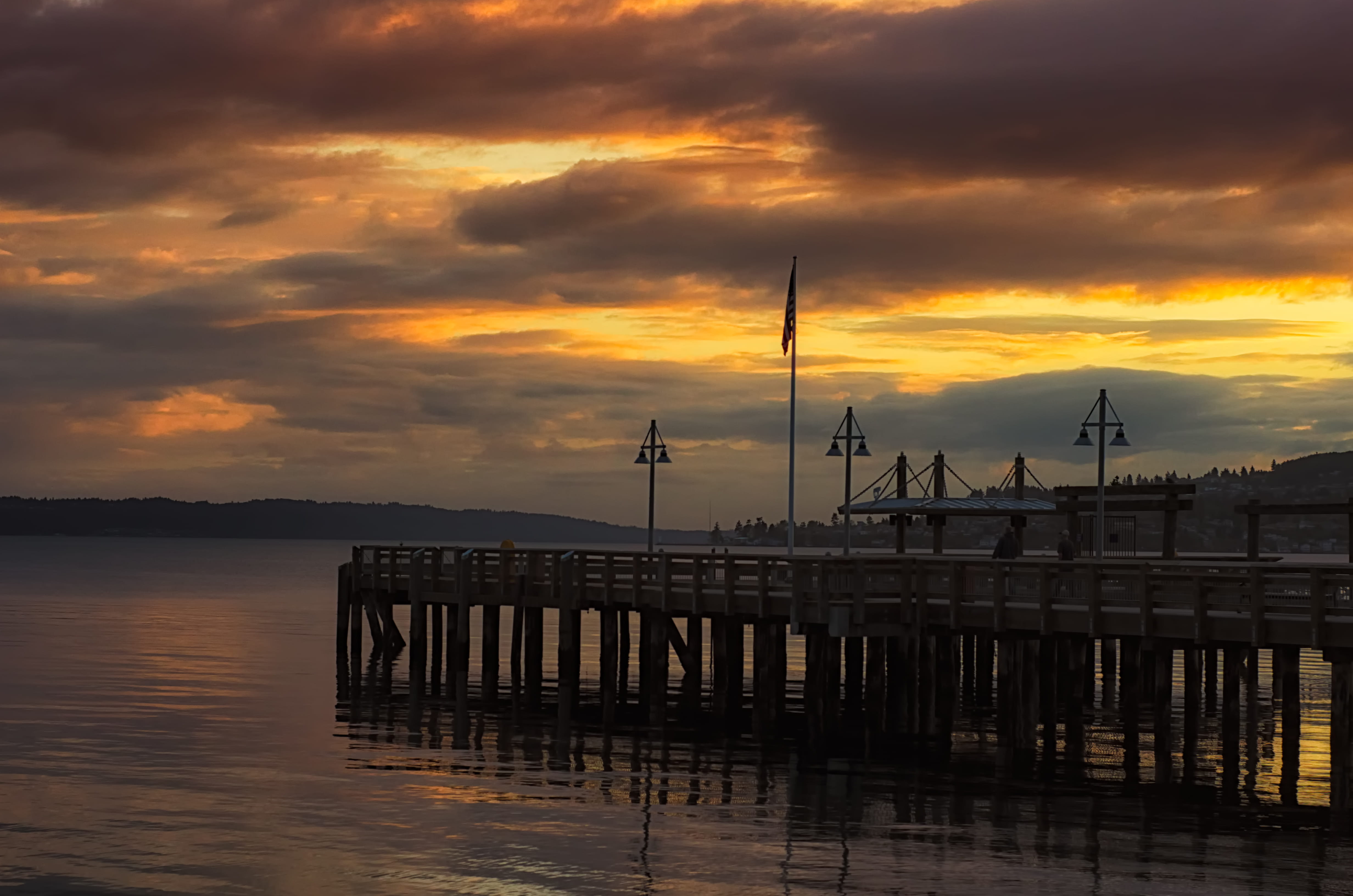wooden post, port, tranquil scene, red sky, sunet, dawn, architecture, beauty in nature, sea, outdoors, tranquility, reflection, waterfront, bridge, nature, HD Wallpaper