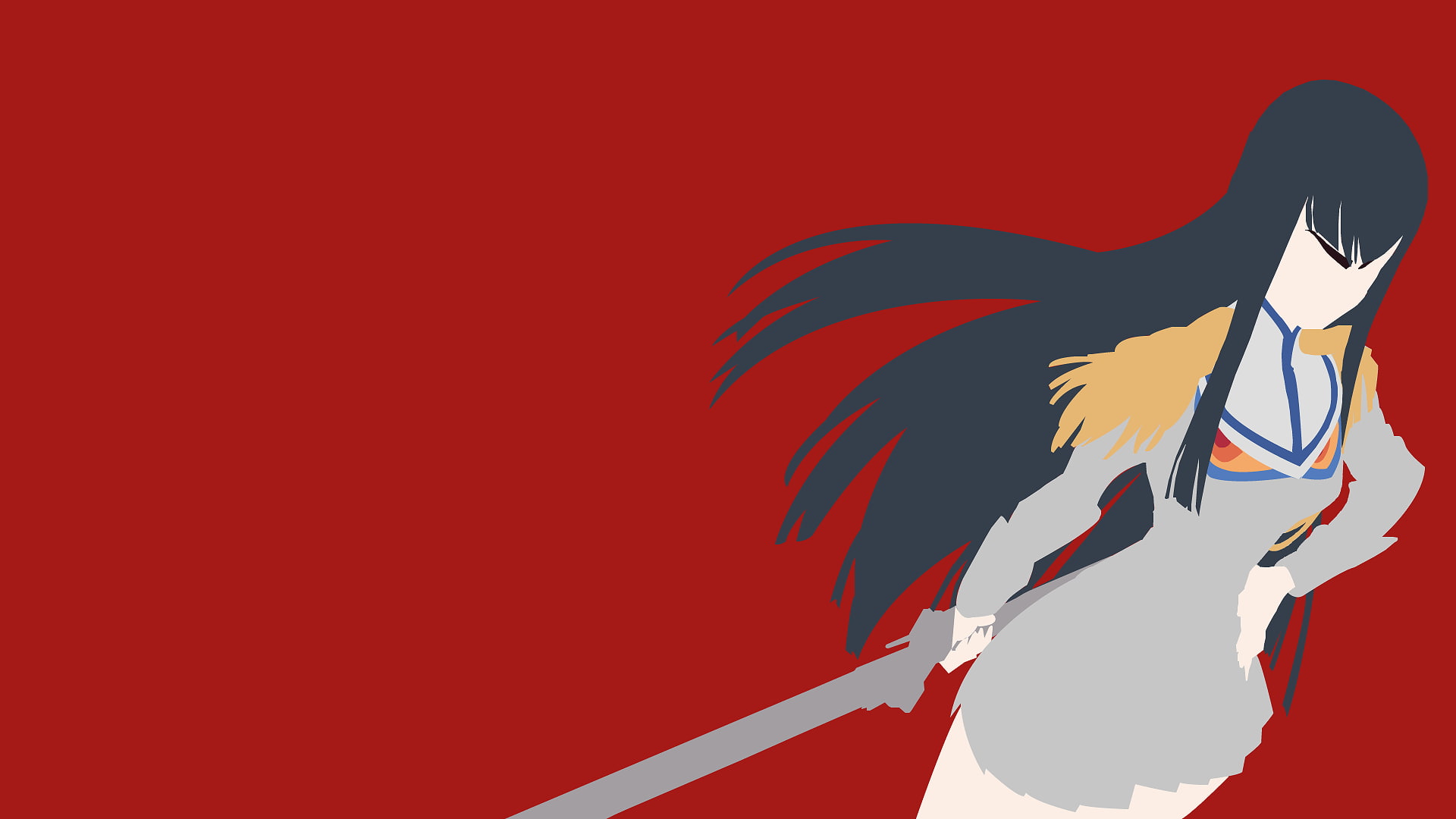 bird, silhouette, red, vertebrate, outdoors, animal body part, 1080P, people, flying, Kiryuin Satsuki, Kill la Kill, wind, nature, one animal, colored background, HD Wallpaper