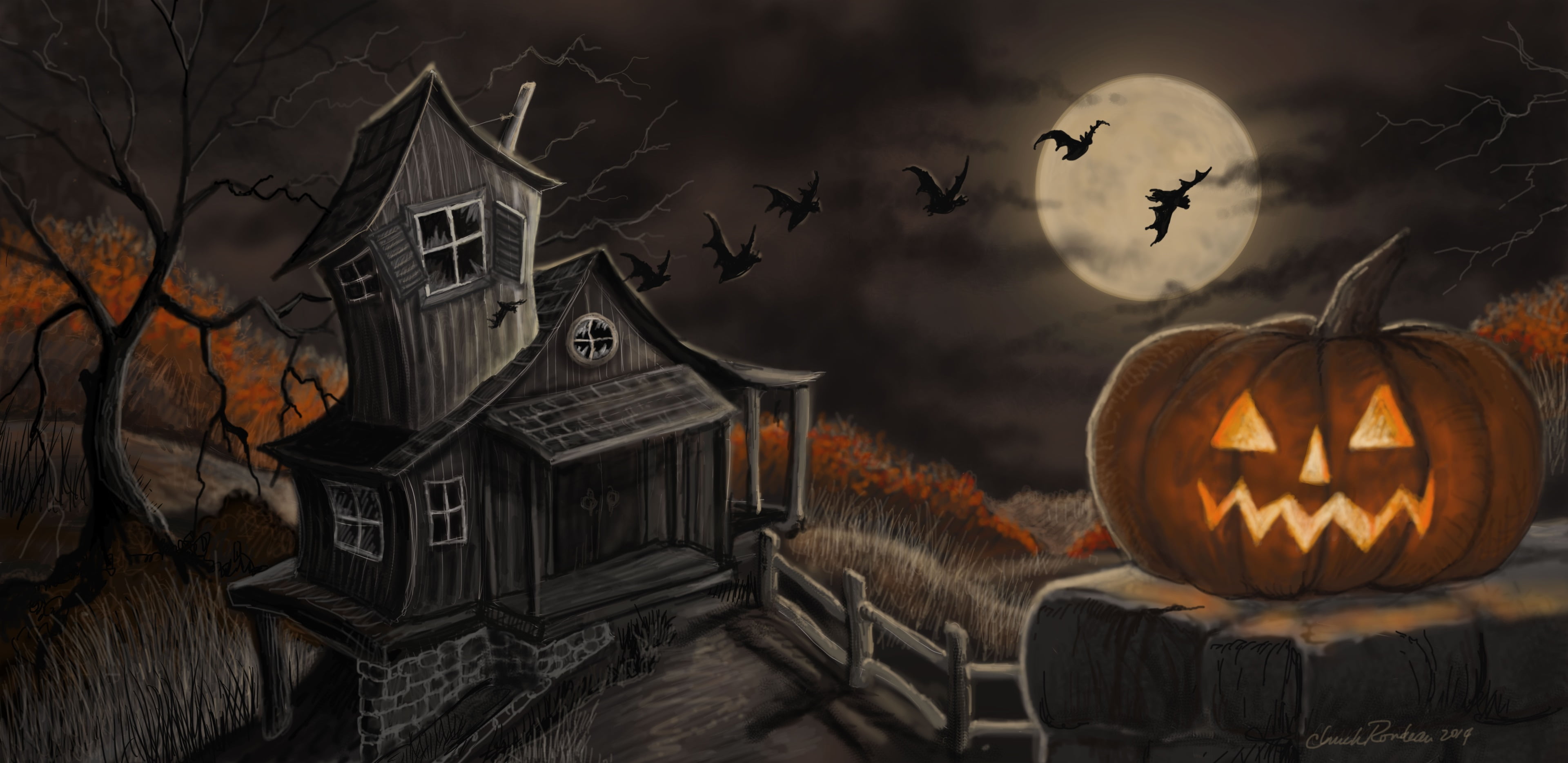 jack o lantern, food, fear, bat - animal, halloween, sky, halloween 4k new hd, horror, moon, art and craft, ghost, no people, pumpkin, night, HD Wallpaper