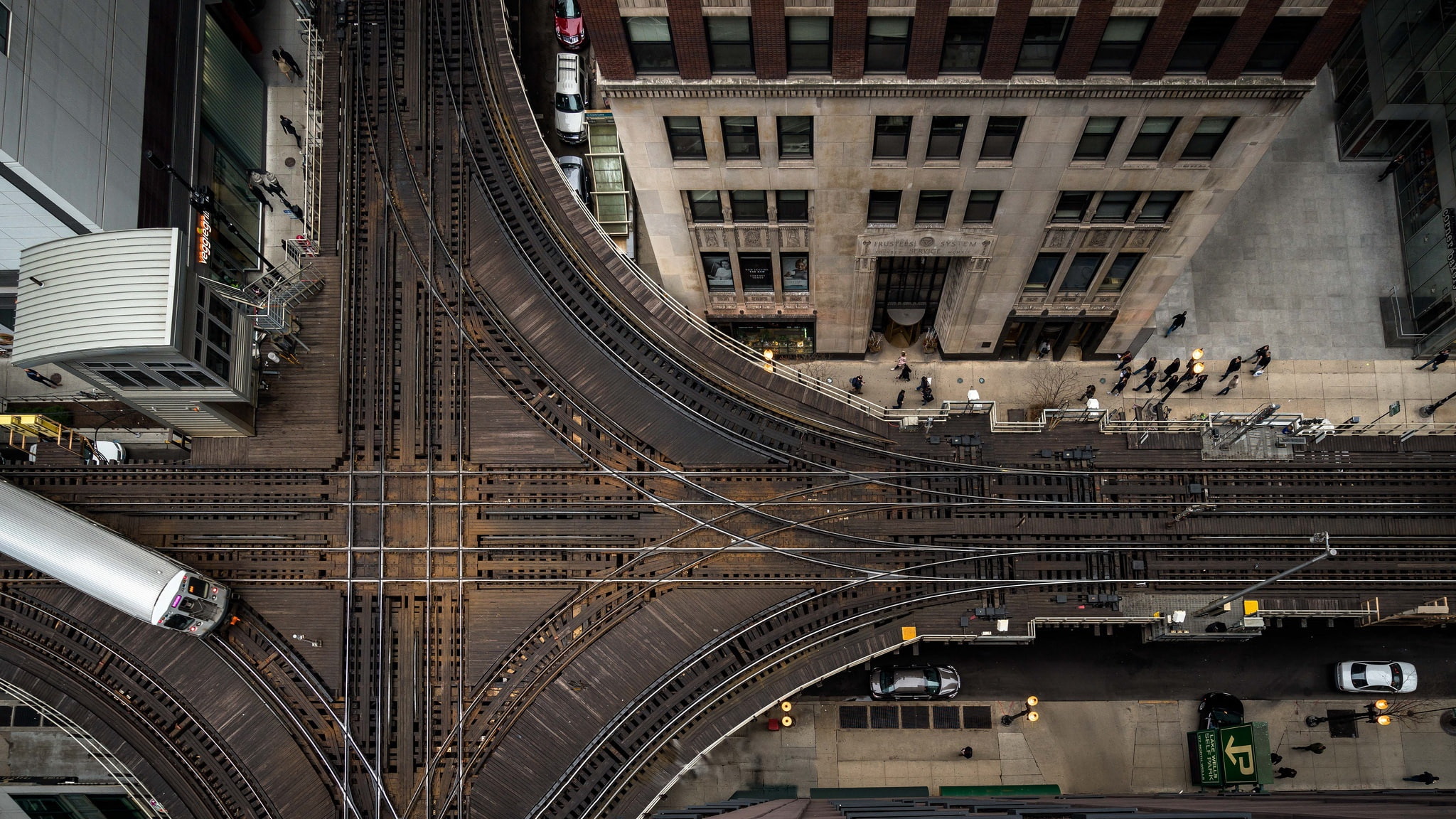 USA, train, Chicago, 1080P, aerial view, traffic, building, city, vehicle, HD Wallpaper