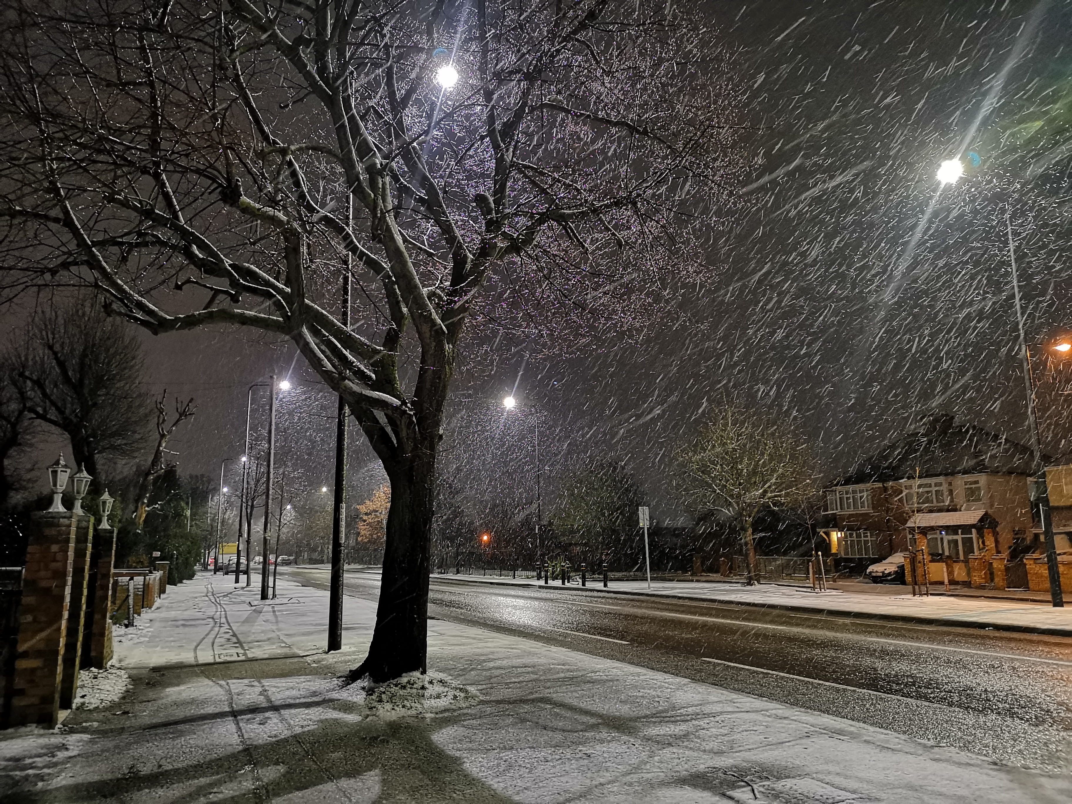 outdoors, illuminated, cold temperature, walkway, rural, night, tree, pavement, winter, building, nature, sidewalk, street light, ice, road, lighting equipment, HD Wallpaper