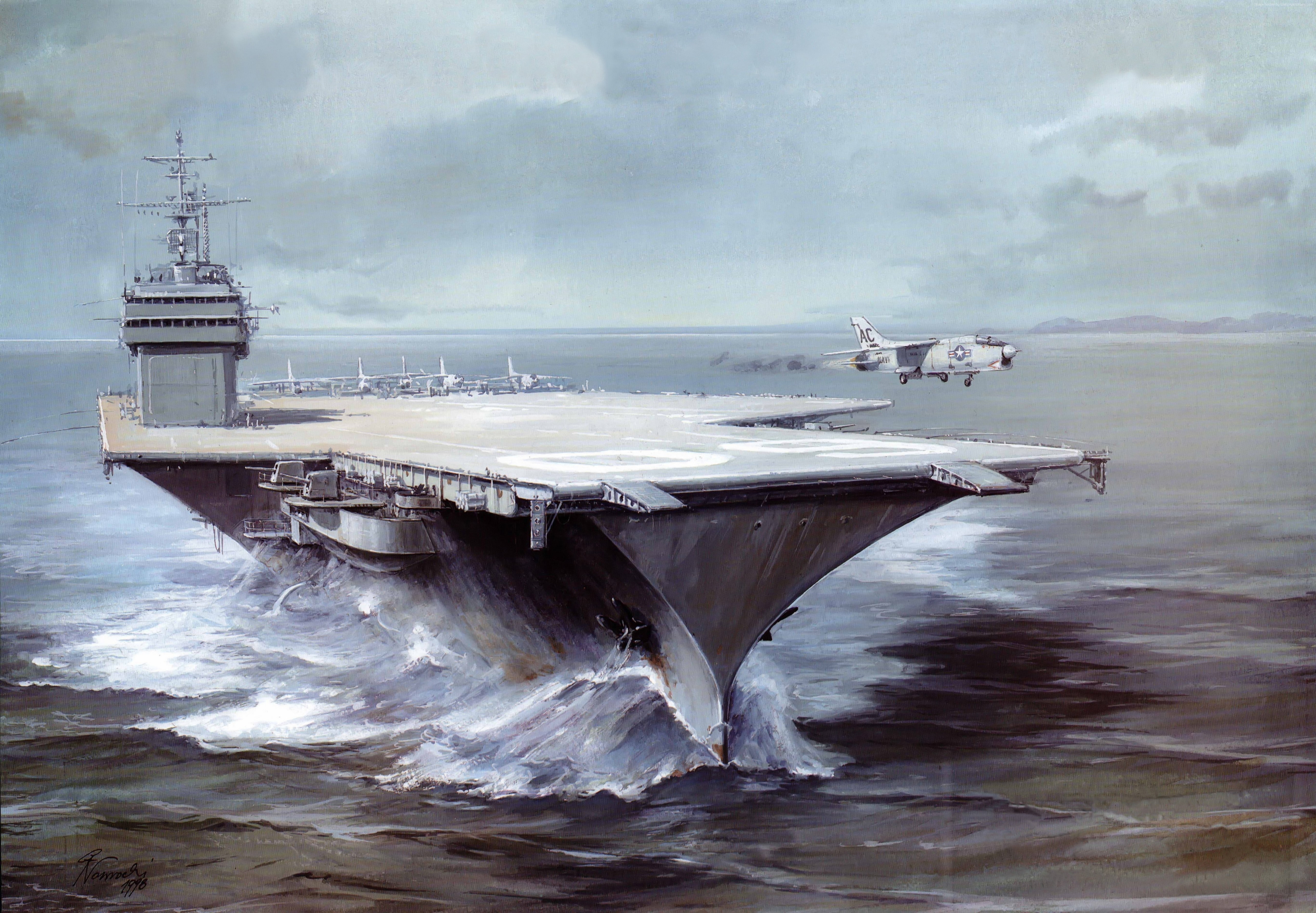 art, aircraft, USS Saratoga, carrier, CVA 60, 5K, painting, CVB-60, Forrestal-class, HD Wallpaper