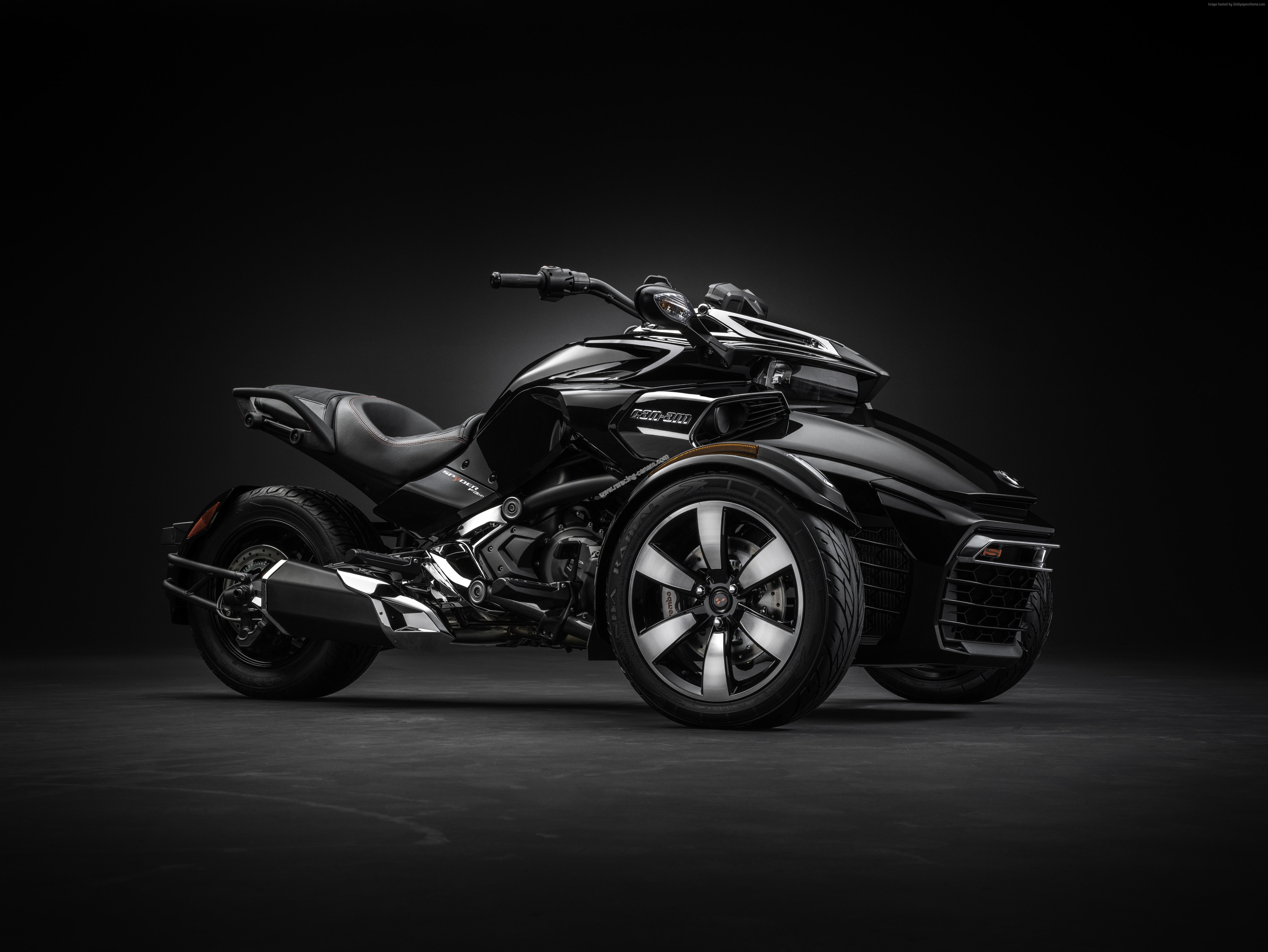 chrome, black background, mode of transportation, CAN-AM SPYDER F3-T, tricycle, land vehicle, concept, indoors, side view, reflection, wheel, luxury, transportation, HD Wallpaper