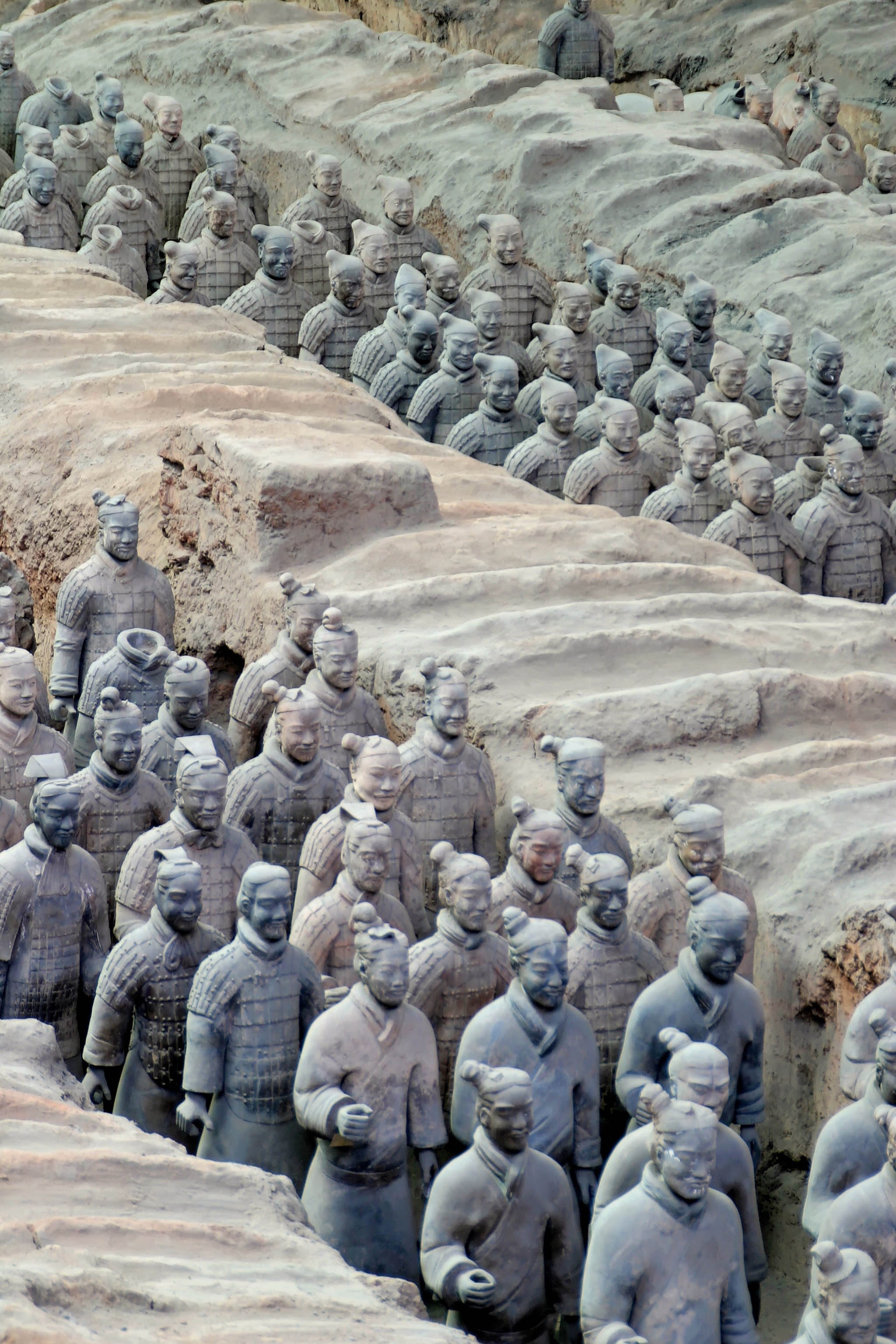 mythology, large group of objects, human representation, army, art and craft, solid, teracota, male likeness, terracotta, land, day, rock, 2K, xian, tranquility, Phone HD Wallpaper