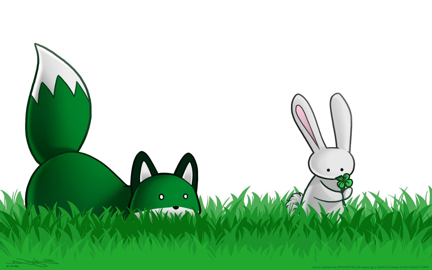 rabbits fox stupid fox grass holiday shamrock animals, 720P, HD Wallpaper