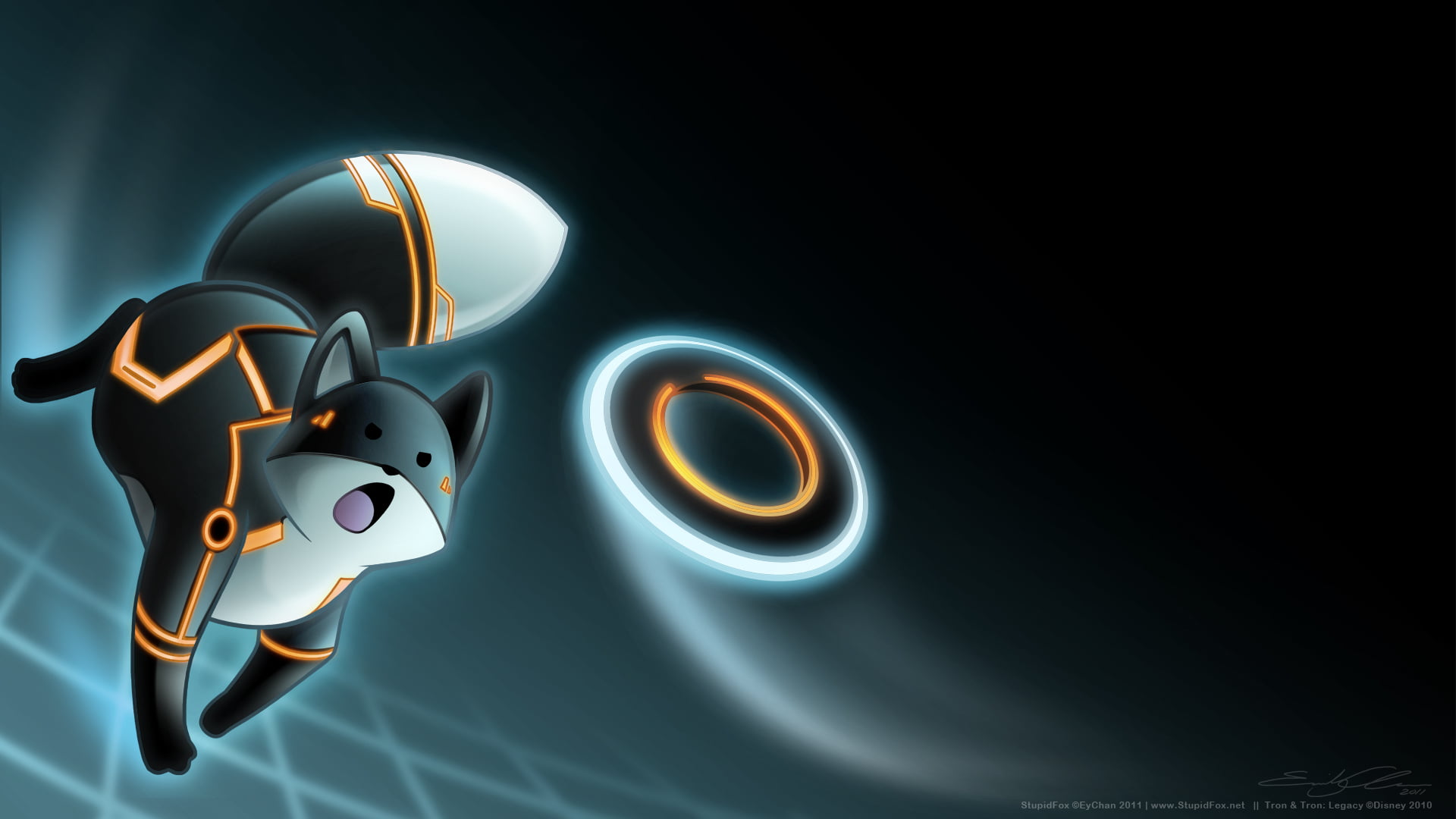 indoors, Tron: Legacy, finance, illustration, black background, lighting equipment, night, Stupid Fox, cat, animal representation, 1080P, representation, HD Wallpaper