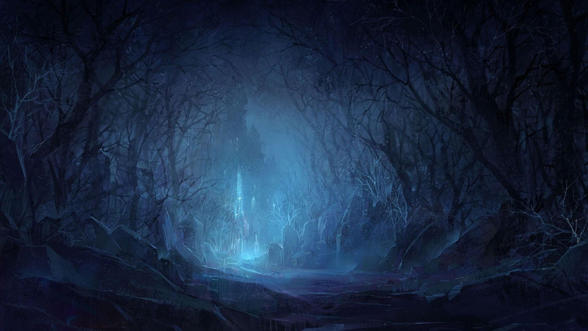 art, 1080P, twilight, darkness, night, dark, forest, HD Wallpaper