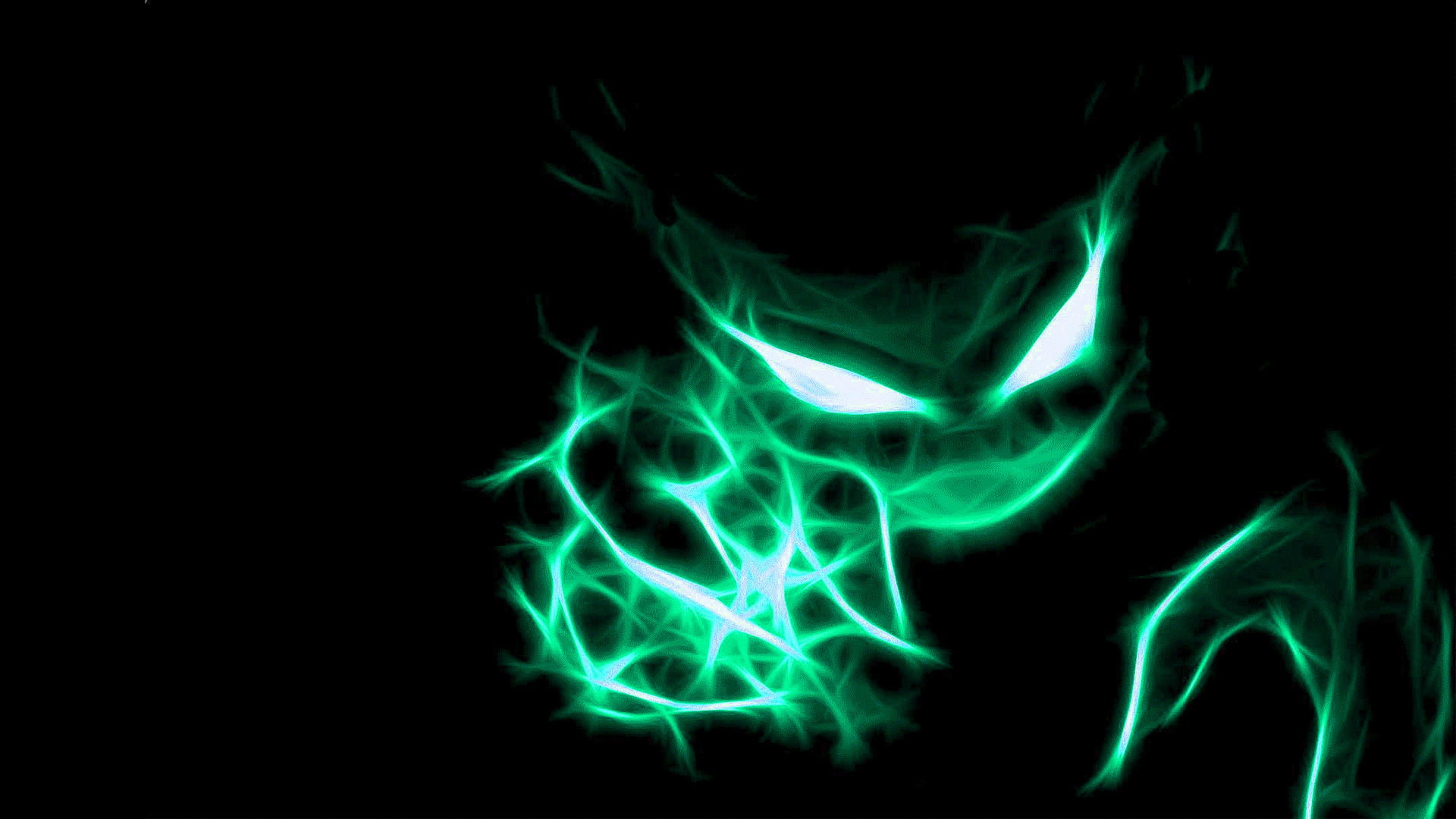 character, cartoon, studio shot, copy space, Pokémon, pattern, glowing, night, illuminated, backgrounds, 1080P, green, Haunter (Pokémon), smoke - physical structure, HD Wallpaper