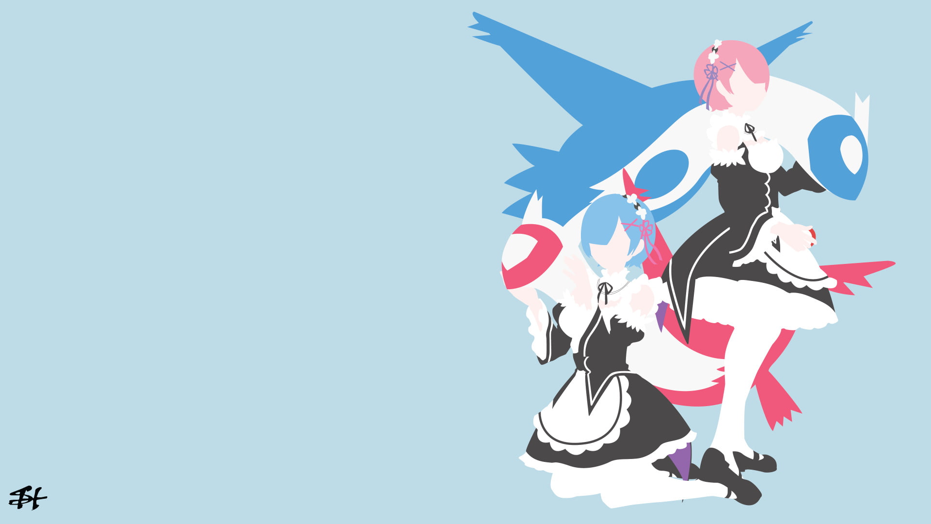 Minimalist, Pokémon, 1080P, Rem (Re:ZERO), Re:ZERO -Starting Life in Another World-, Latias (Pokémon), Ram (Re:ZERO), Crossover, Latios (Pokémon), Anime, HD Wallpaper