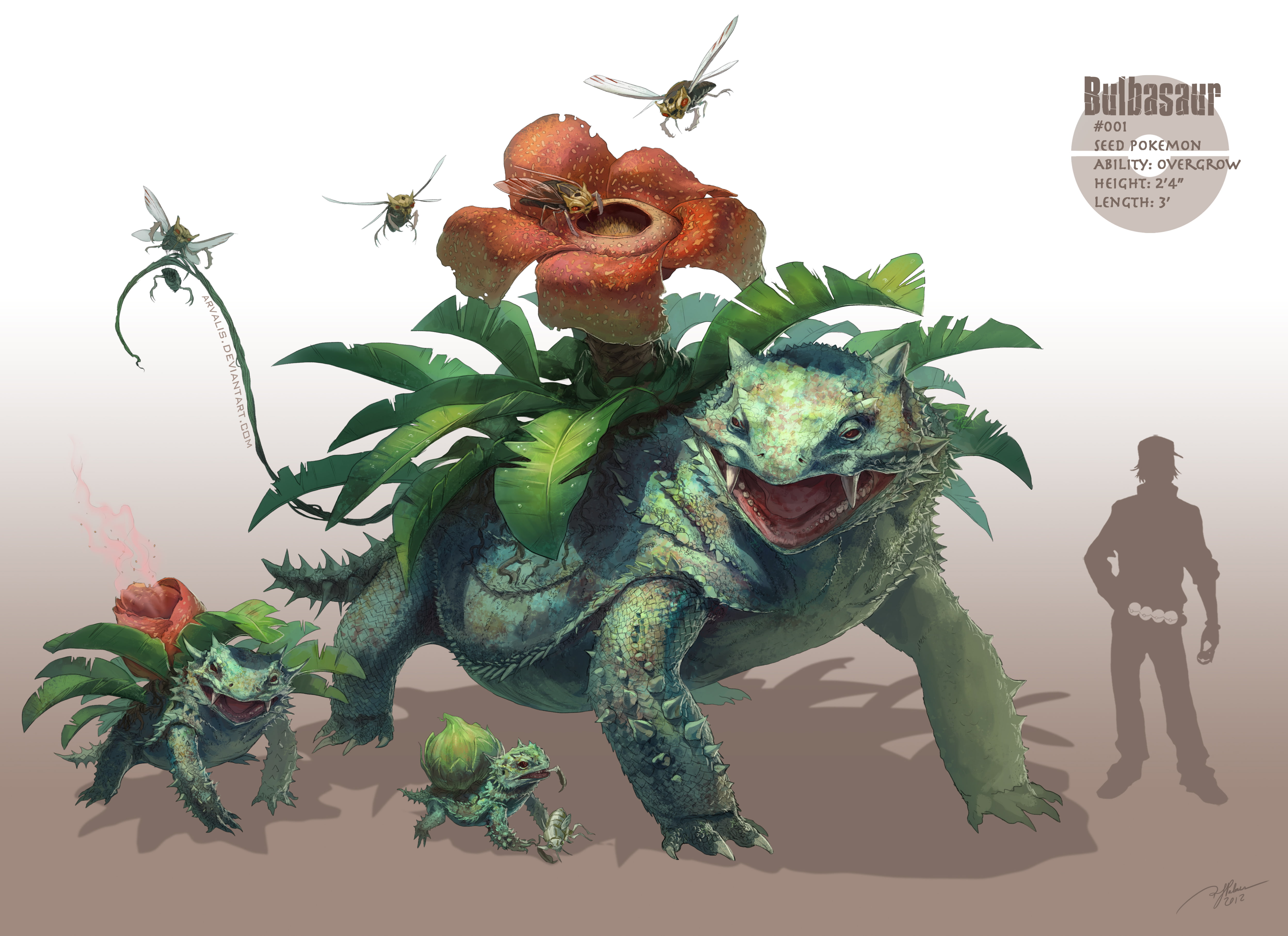 venusaur, 4K, bulbasaur, silhouette, ninjask, arvalis, pokemon, watermark, ivysaur, realistic, nincada, HD Wallpaper