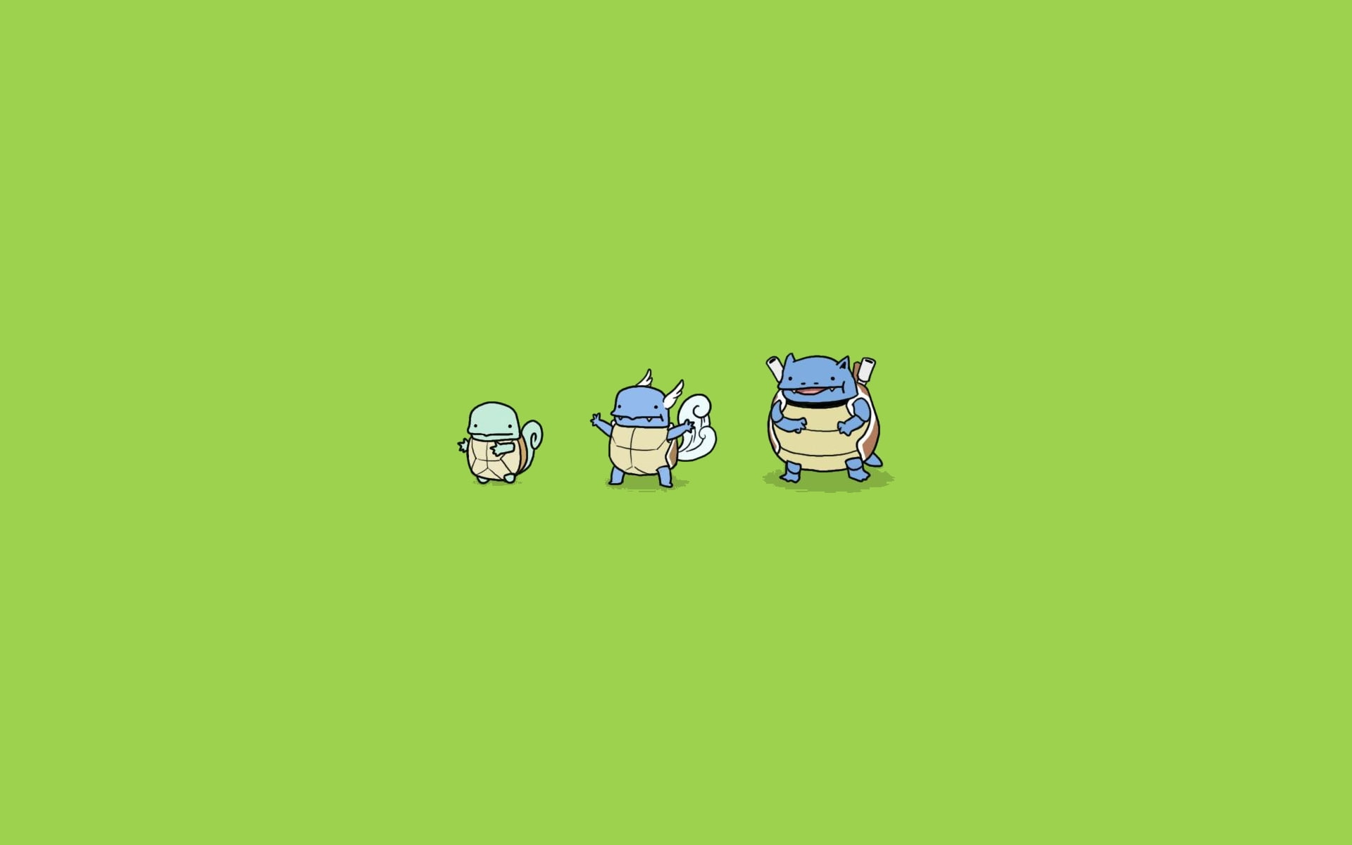 simple, squirtle, evolution, blastoise, green, art, pokemon, background, hd, anime, 1080P, minimalistic, wartortle, HD Wallpaper