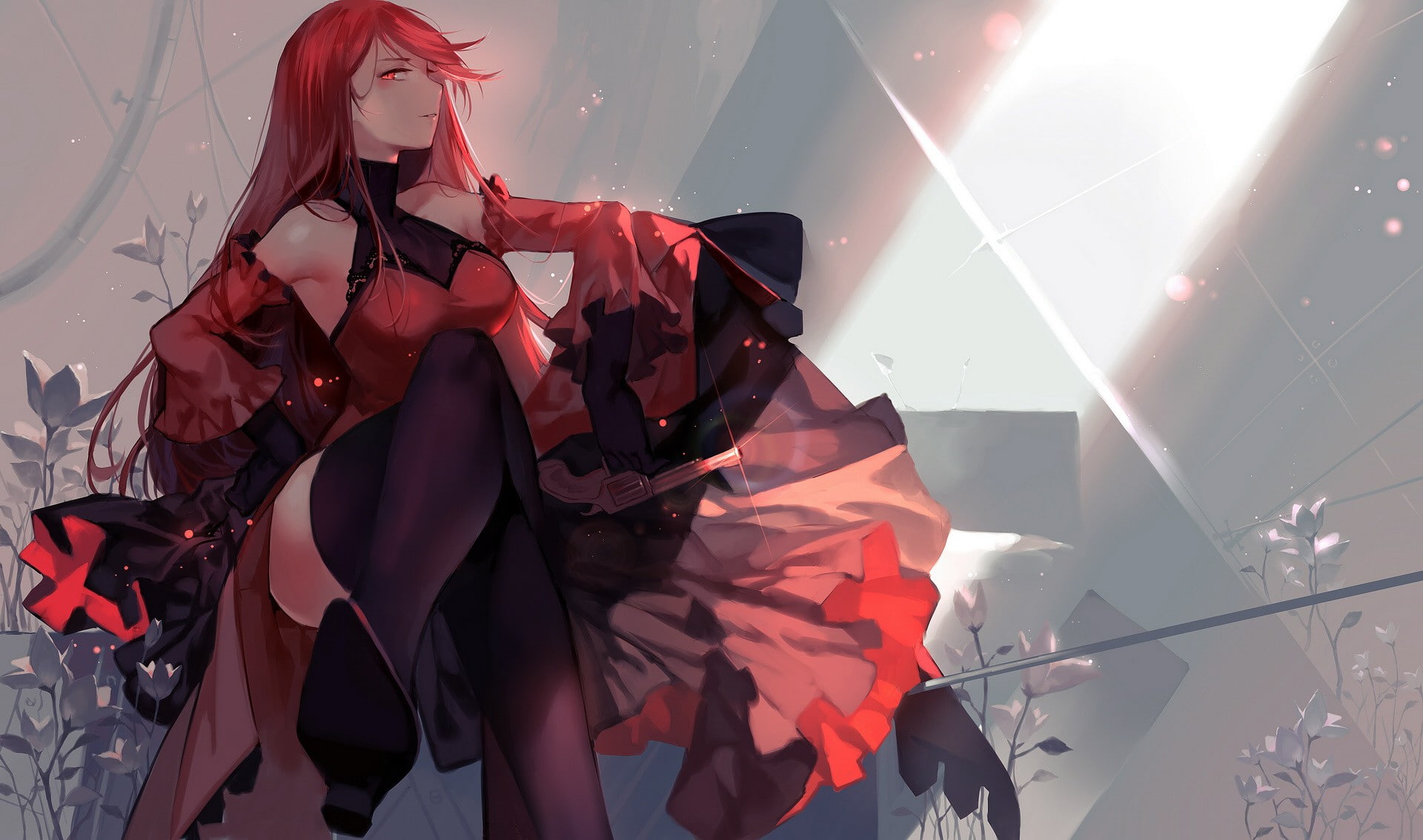 leisure activity, event, anime girls, Pixiv, three quarter length, knight, indoors, Elsword, lifestyles, red, adult, clothing, celebration, 1080P, sunlight, HD Wallpaper