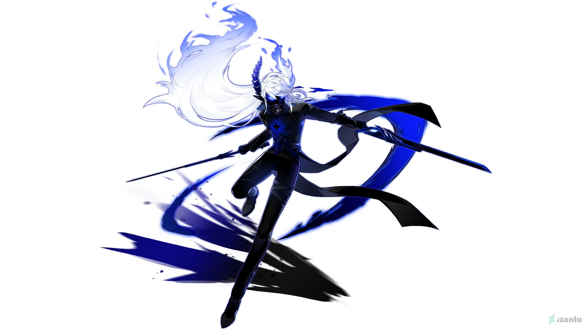 fragility, male, white background, smoke - physical structure, copy space, 1080P, creativity, motion, purple, blue, haired, nature, sword, cut out, HD Wallpaper