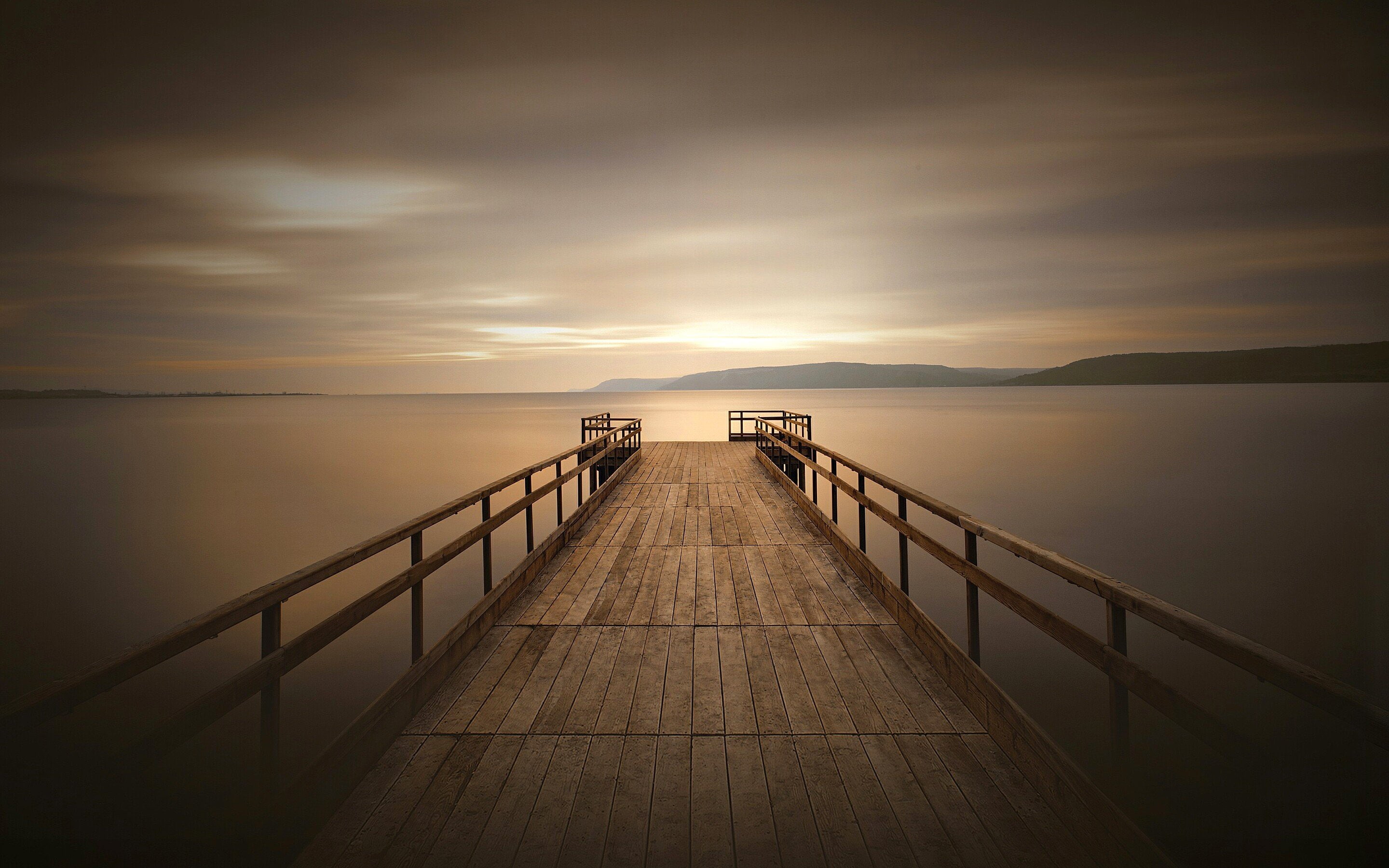 Wooden Surface, water, 2K, peacefull, sky, nature, pier, Dock, HD Wallpaper