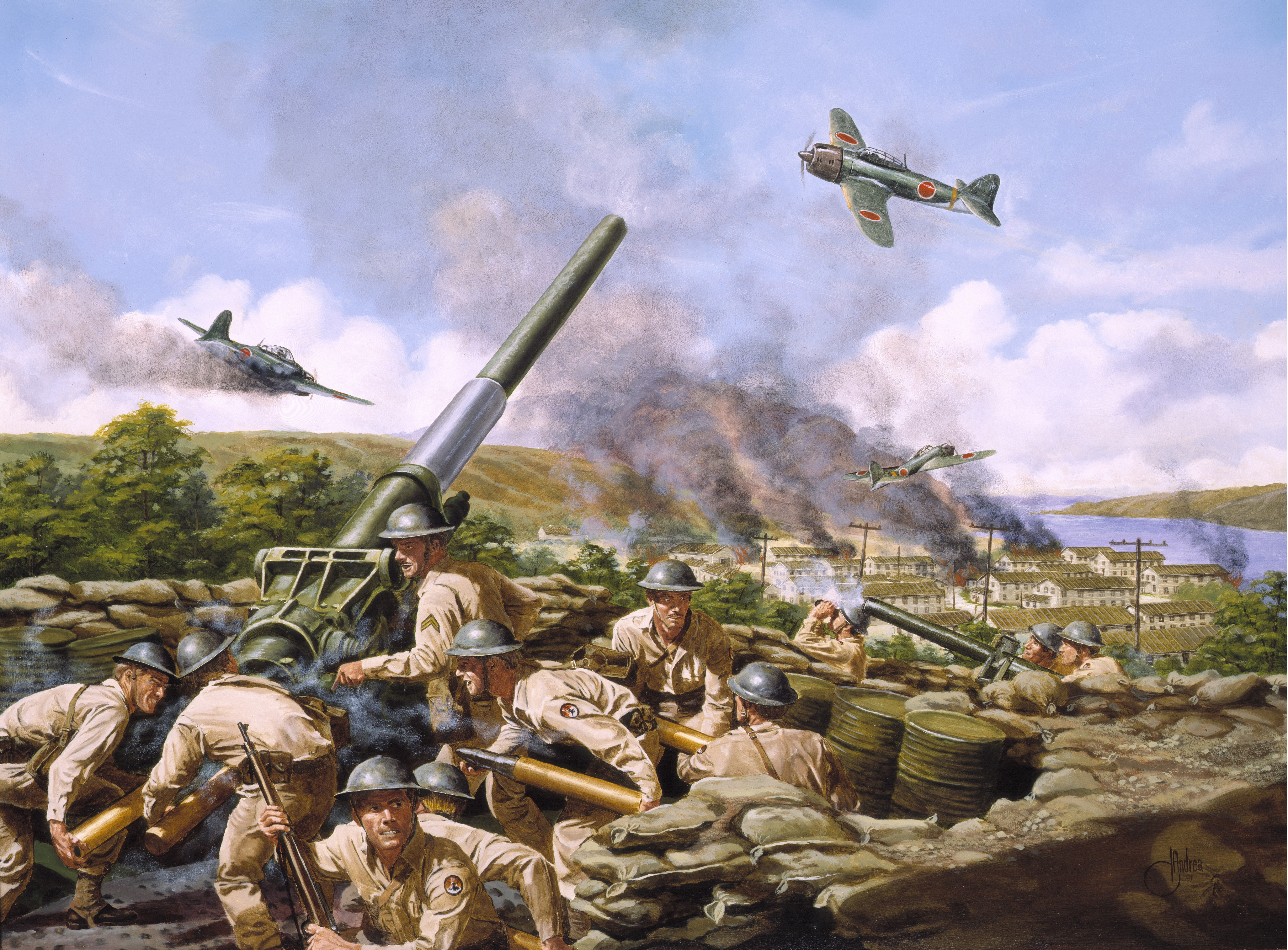 soldiers, aircraft, 1942, fire, Dutch Harbor, 5K, gun, Defense of the Aleutians by Dominic DAndrea, Alaska, the city, June 3, HD Wallpaper