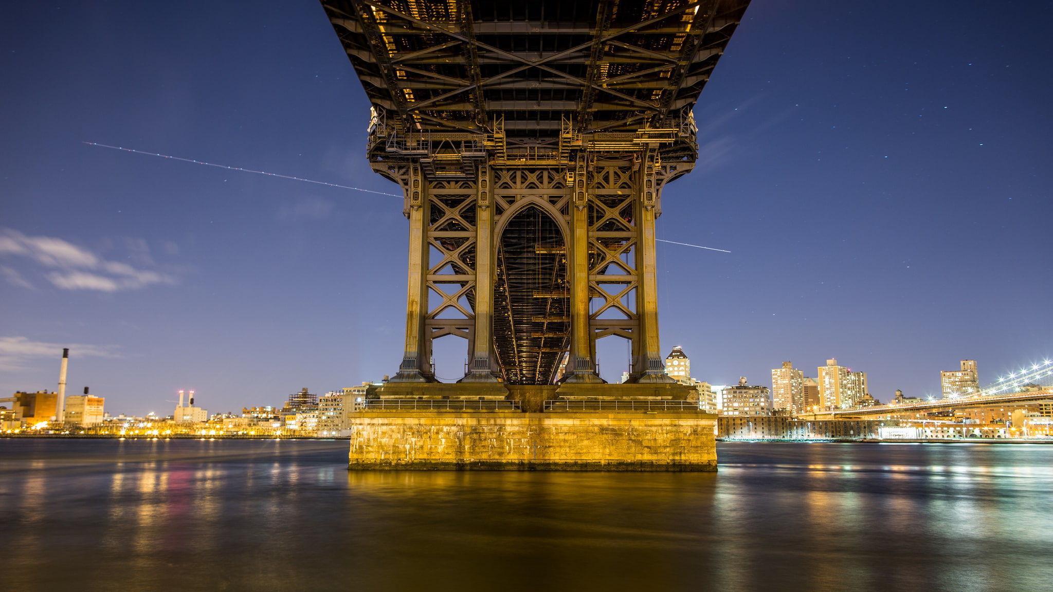 lights, bridge, New York, support, 1080P, twilight, the evening, HD Wallpaper