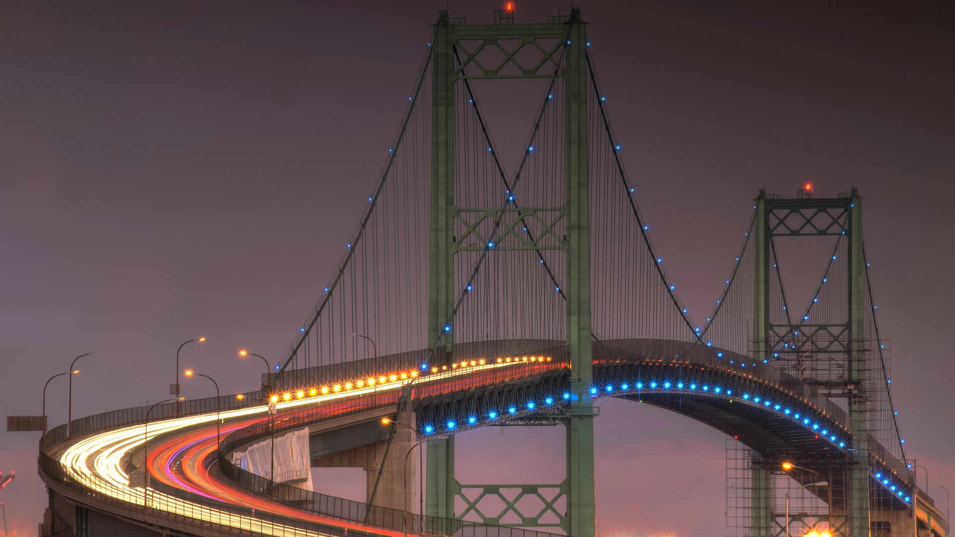 support, the evening, the sky, lights, bridge, 1080P, HD Wallpaper