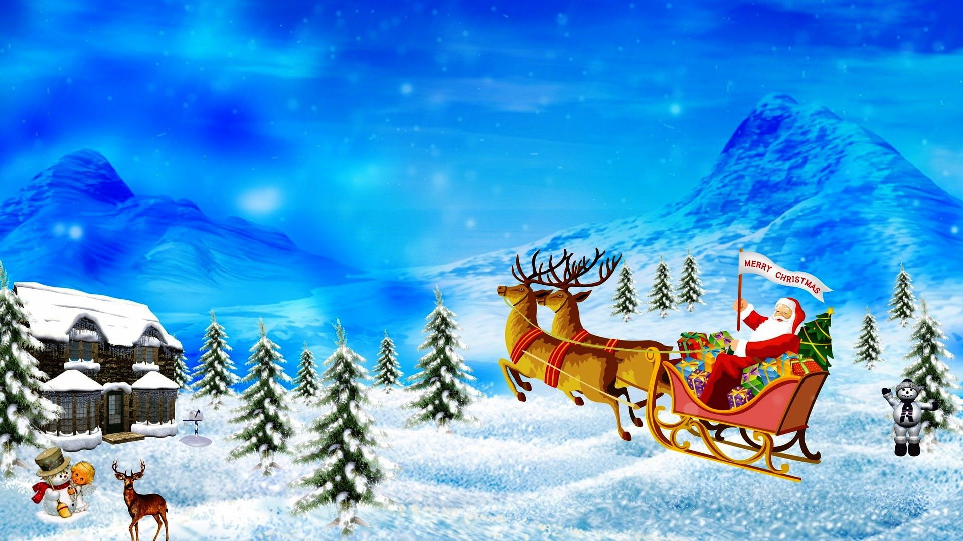 claus, santa, 1080P, coming, reindeer, town, holidays, HD Wallpaper