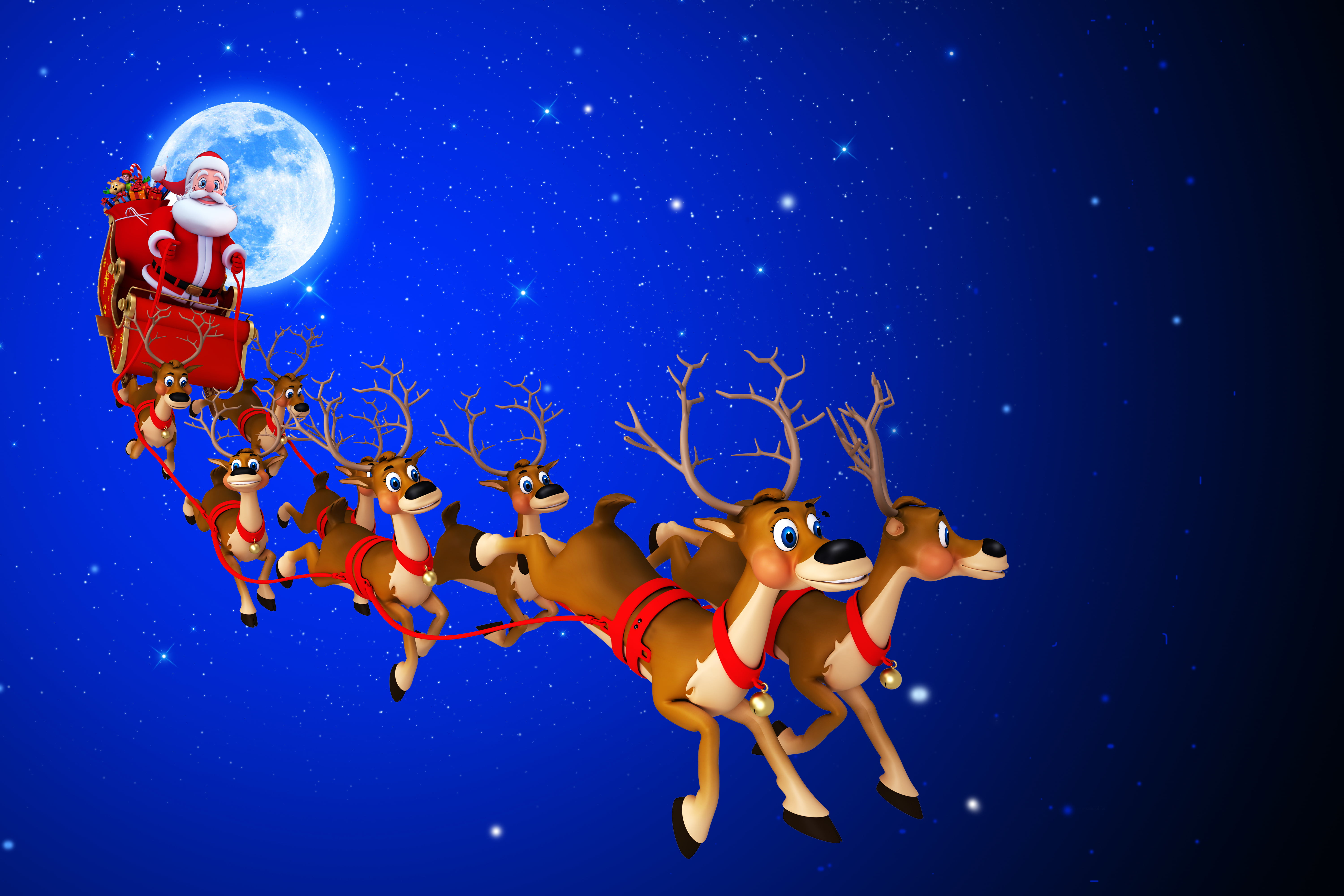 5K, Santa Claus is, holiday, space, merry Christmas, sea, swimming, blue, humor, group of animals, star - Space, digital, illustration, women, people, HD Wallpaper