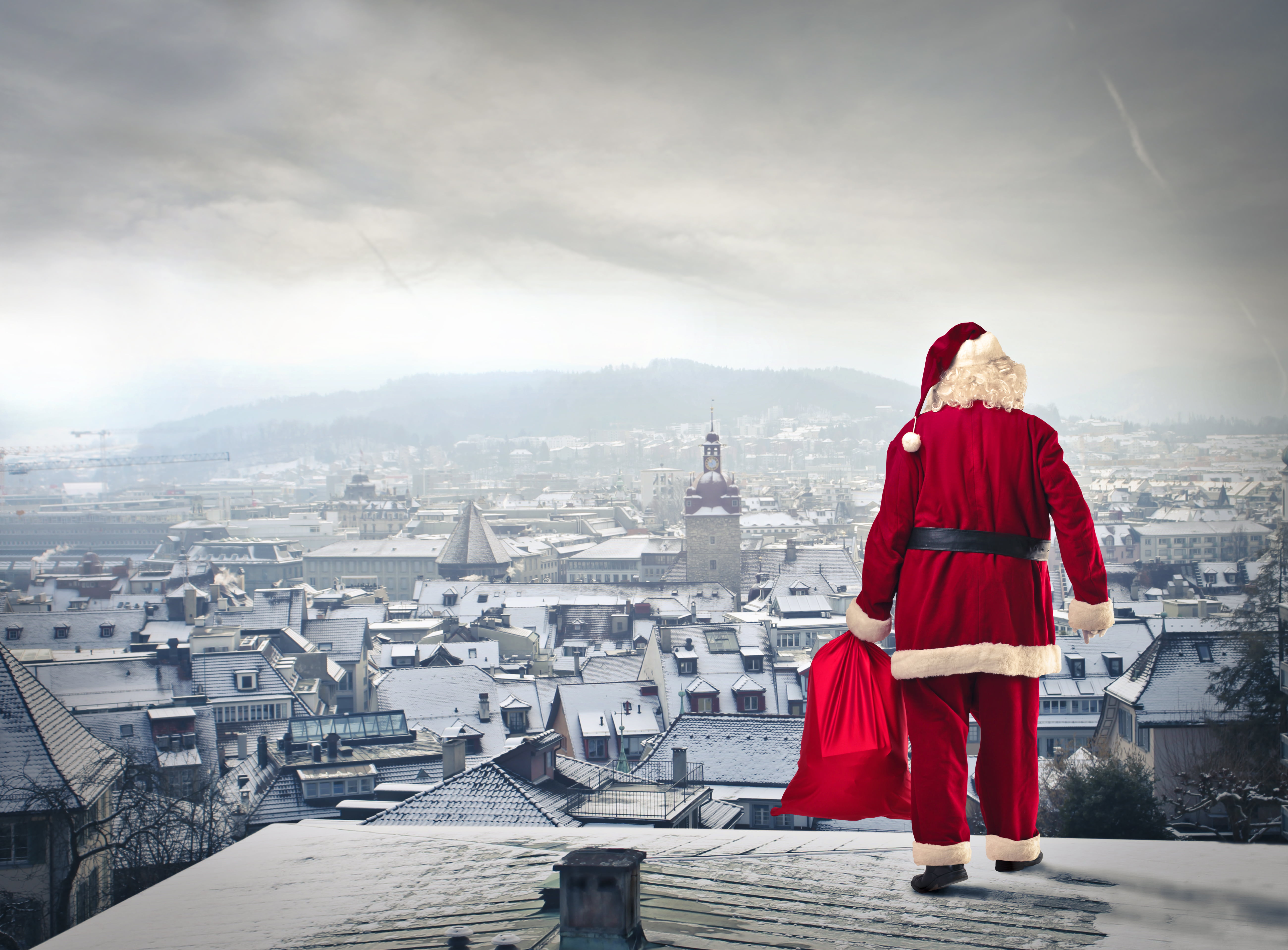 adult, people, snow, tourist, red, history, cultures, standing, top, tourism, hd, santa Claus, day, rear view, city, christianity, claus, the village, HD Wallpaper