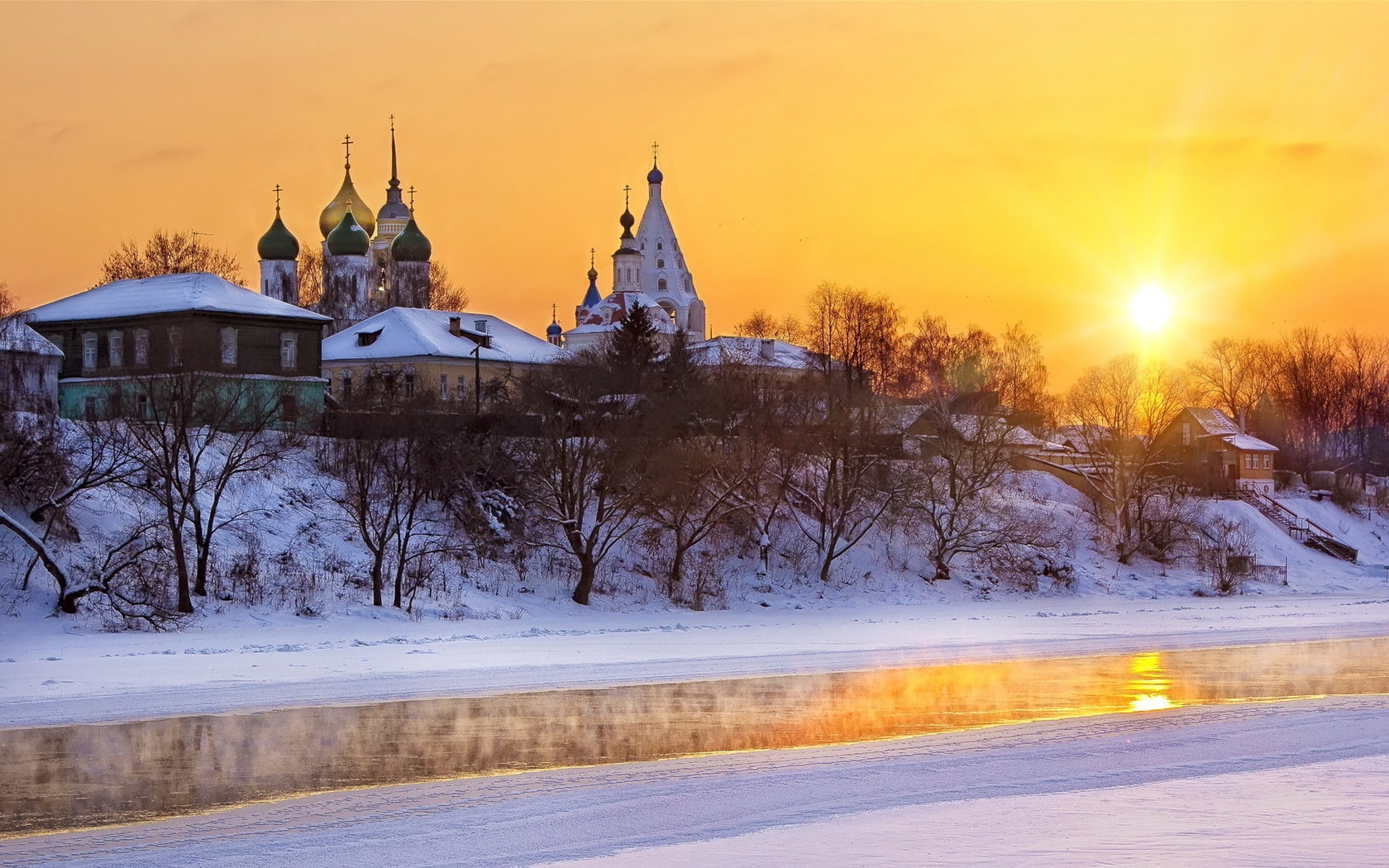 blue, scenics, frost, travel, christianity, snow, monastery, cross, dome, religion, spire, nature, urban Scene, night, church, cultures, 720P, twilight, HD Wallpaper
