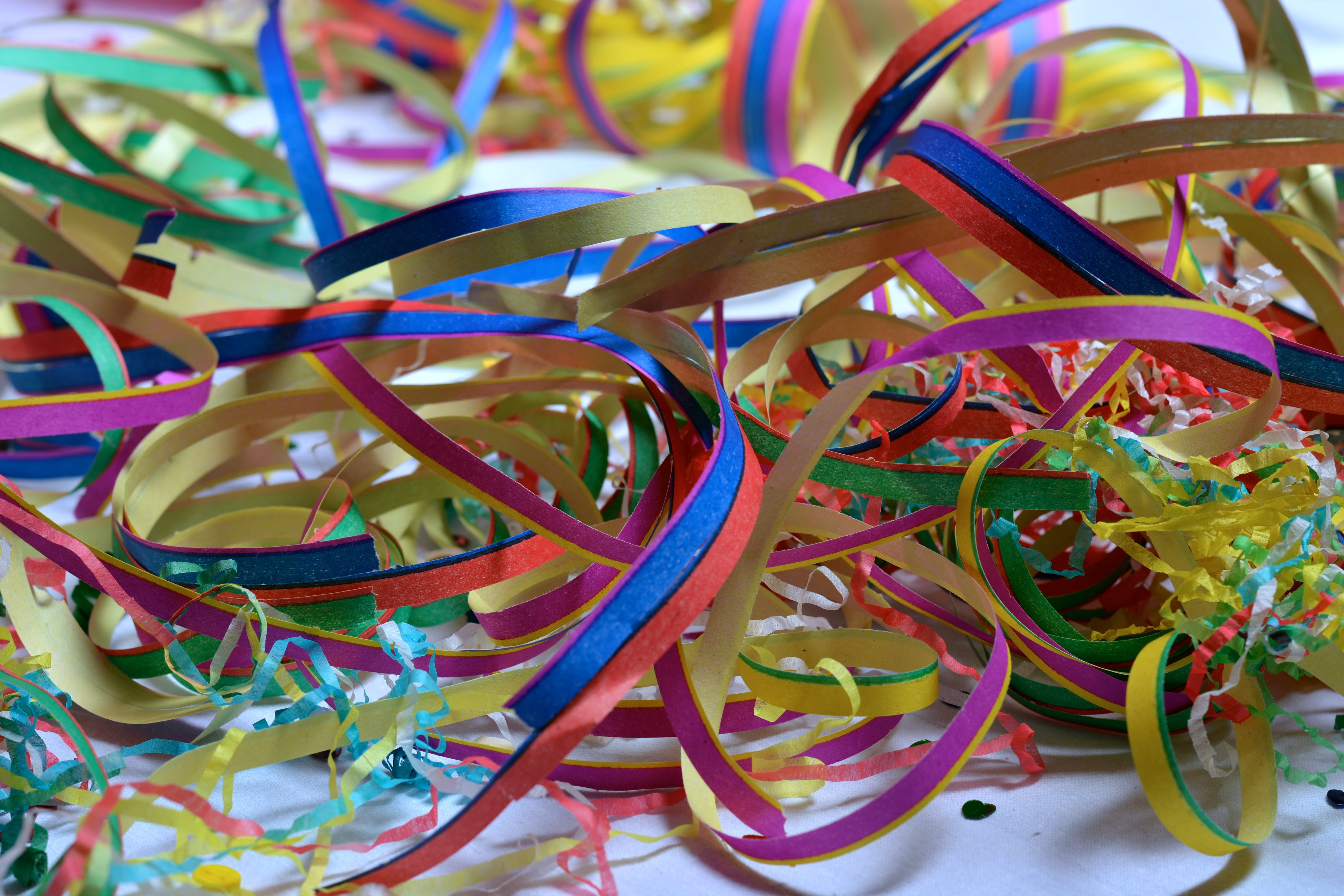 design, choice, man made object, red, tangled, no people, craft, streamer, blue, rubber band, ribbon, confetti, large group of objects, 5K, focus on foreground, HD Wallpaper