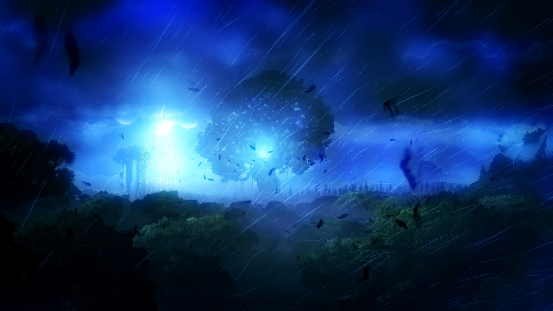 tranquil scene, beauty in nature, illuminated, plant, forest, dark, low angle view, storm, Ori And The Blind Forest, tranquility, Spirits, tree, scenics - nature, HD Wallpaper