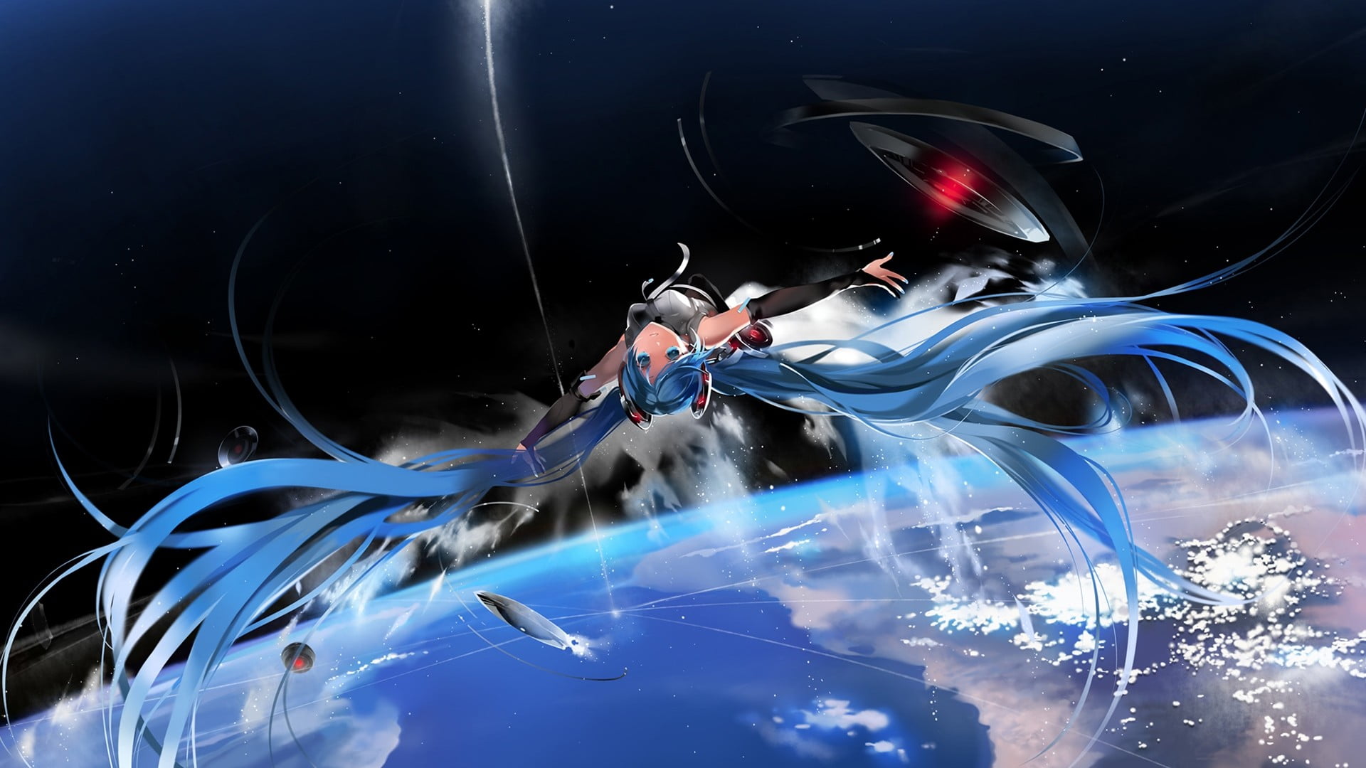 Vocaloid, motion, speed, nature, light trail, outdoors, long exposure, blue, digital, illuminated, digital composite, glass - material, blurred motion, HD Wallpaper