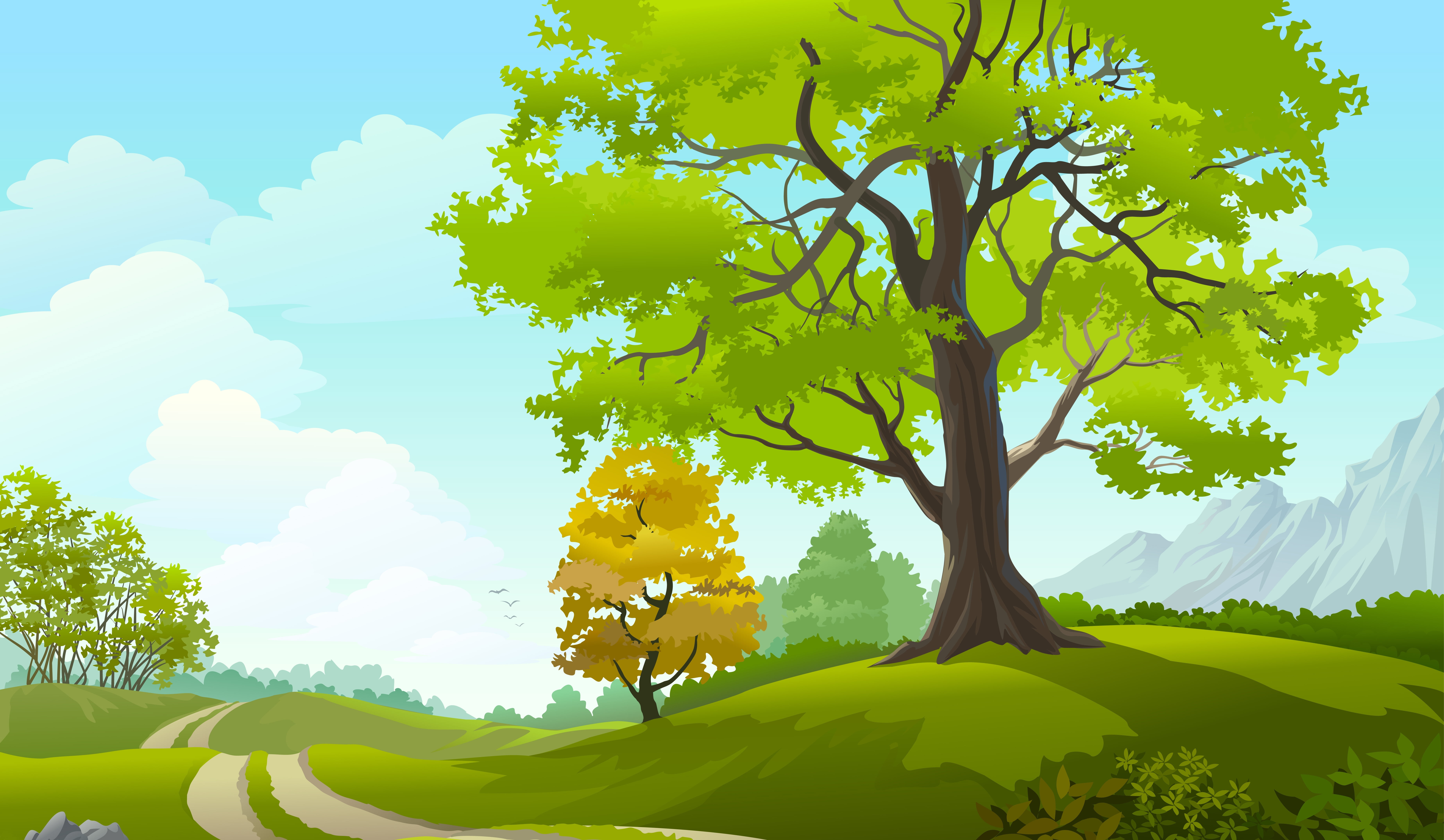 blue, grass field, rural Scene, day, the sky, beauty In Nature, sun, vector graphics, growth, grass, sky, computer Graphic, scenics - nature, cloud - Sky, HD Wallpaper