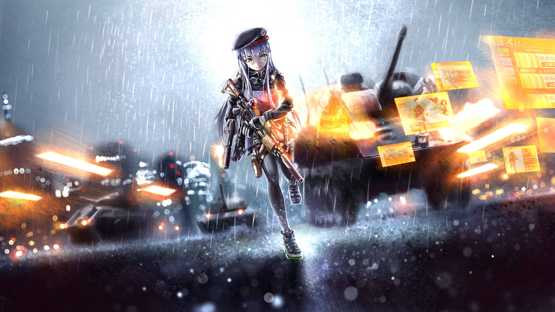 M4 Carbine, Girls Frontline, Battlefield, Girl, Tank, Video Game, 1080P, Battlefield 3, Orange, Heckler and Koch USP, HD Wallpaper