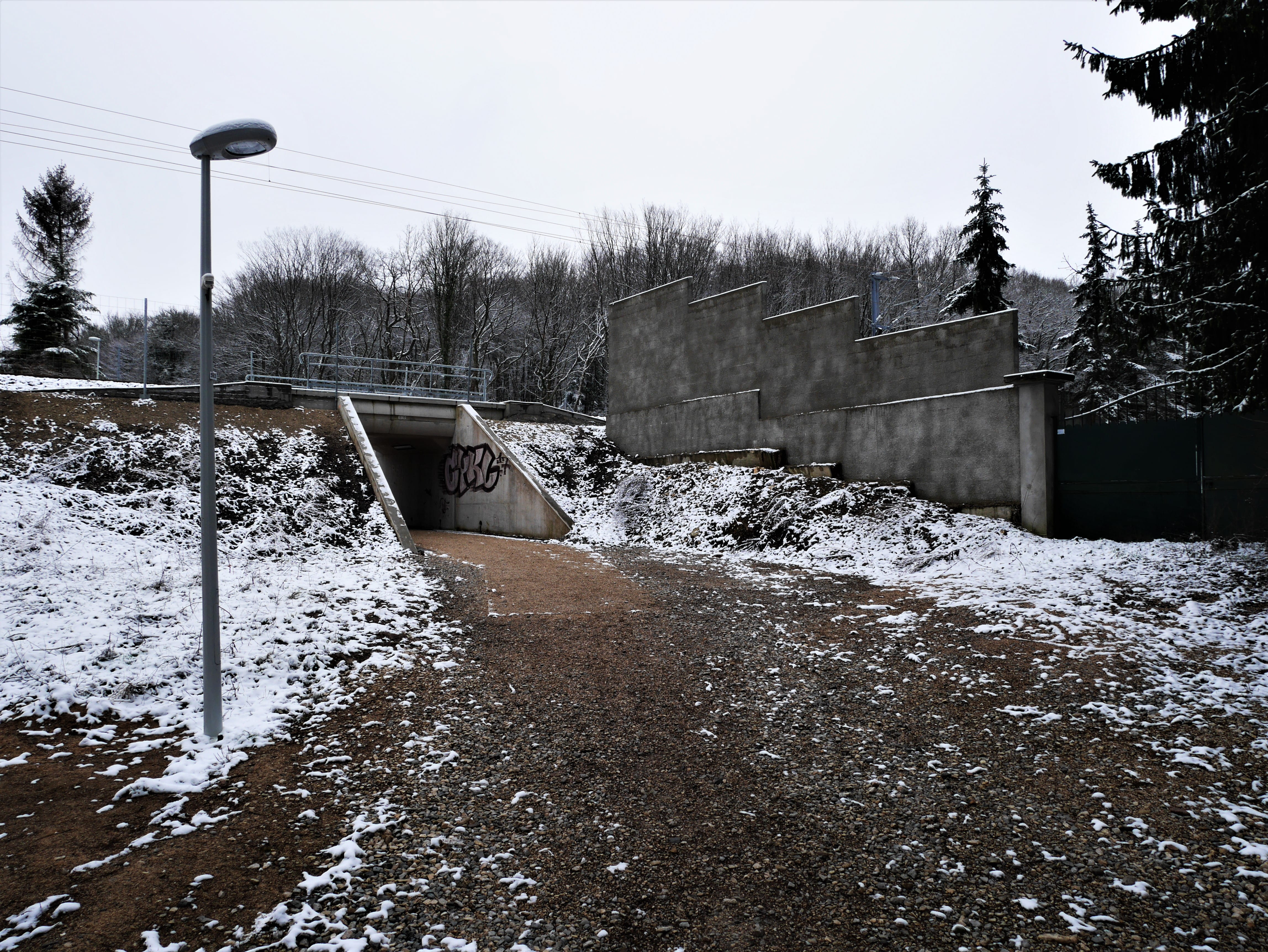 covering, day, france, sky, street light, forêt, building exterior, dam, flowing, street art, neige, tree, snow, forest, built structure, flowing water, HD Wallpaper