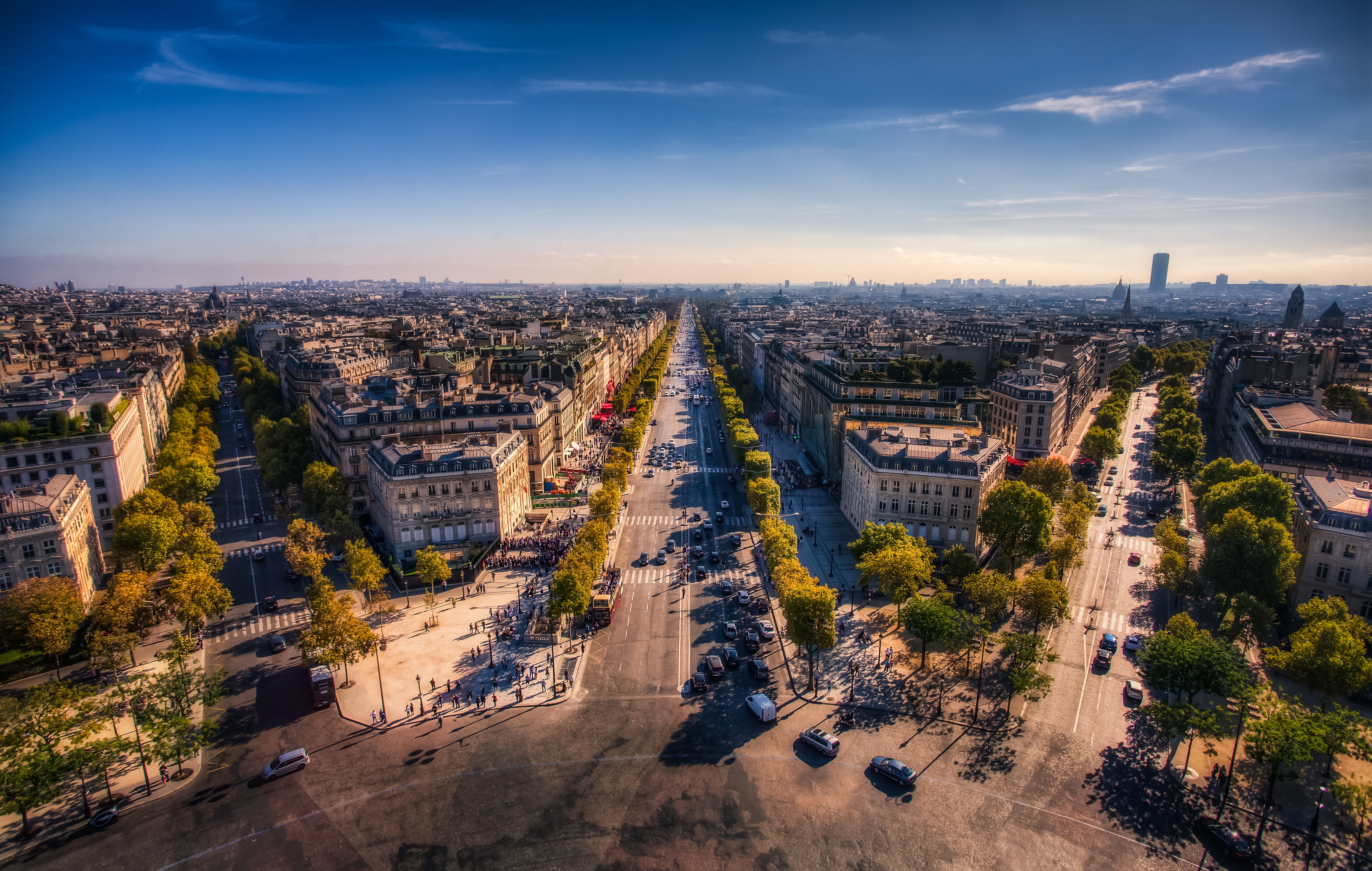 building exterior, Champs Elysees, 5K, the sky, car, France, nature, street, travel, town, cloud - sky, built structure, road, architecture, photo, high angle view, HD Wallpaper