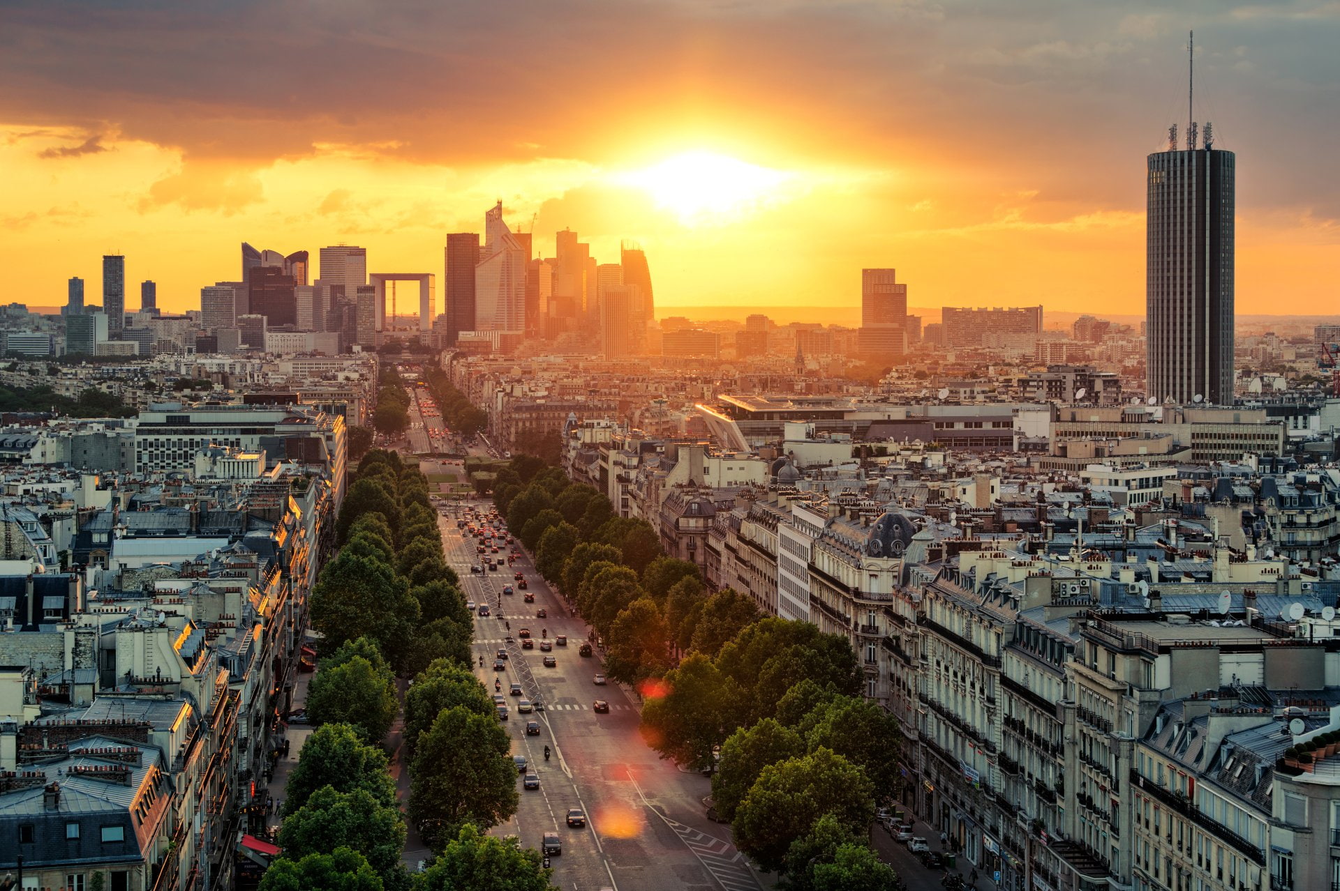 Building, Paris, City, Street, 1080P, Cityscape, France, Champs-Élysées, Skyscraper, Cities, Sunset, HD Wallpaper