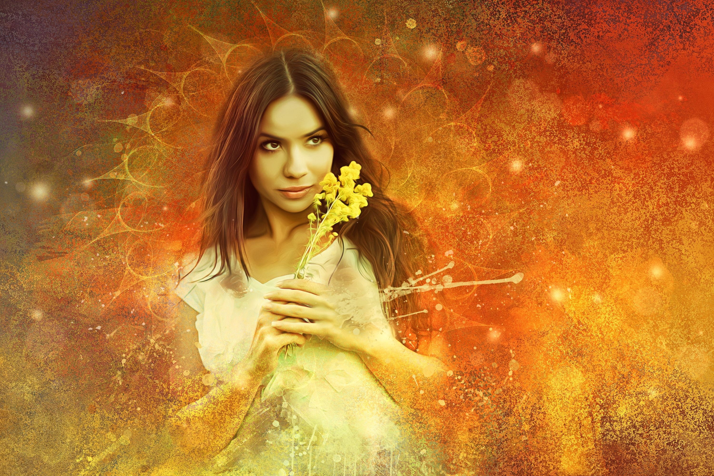 petaled, girl, magical, 2K, ethereal, lady, flower, beauty, digital composite, beautiful woman, one person, fairyland, contemplation, teenager, lifestyles, HD Wallpaper