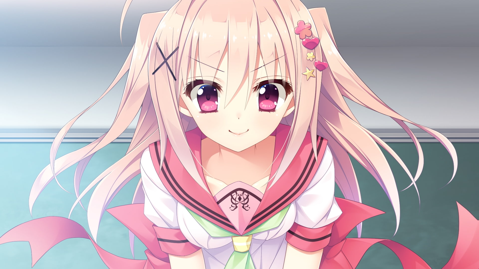 creativity, lifestyles, art and craft, visual novel, young adult, looking at camera, beauty, pink hair, human face, heart shape, headshot, Anime, Mizuno Koharu, HD Wallpaper