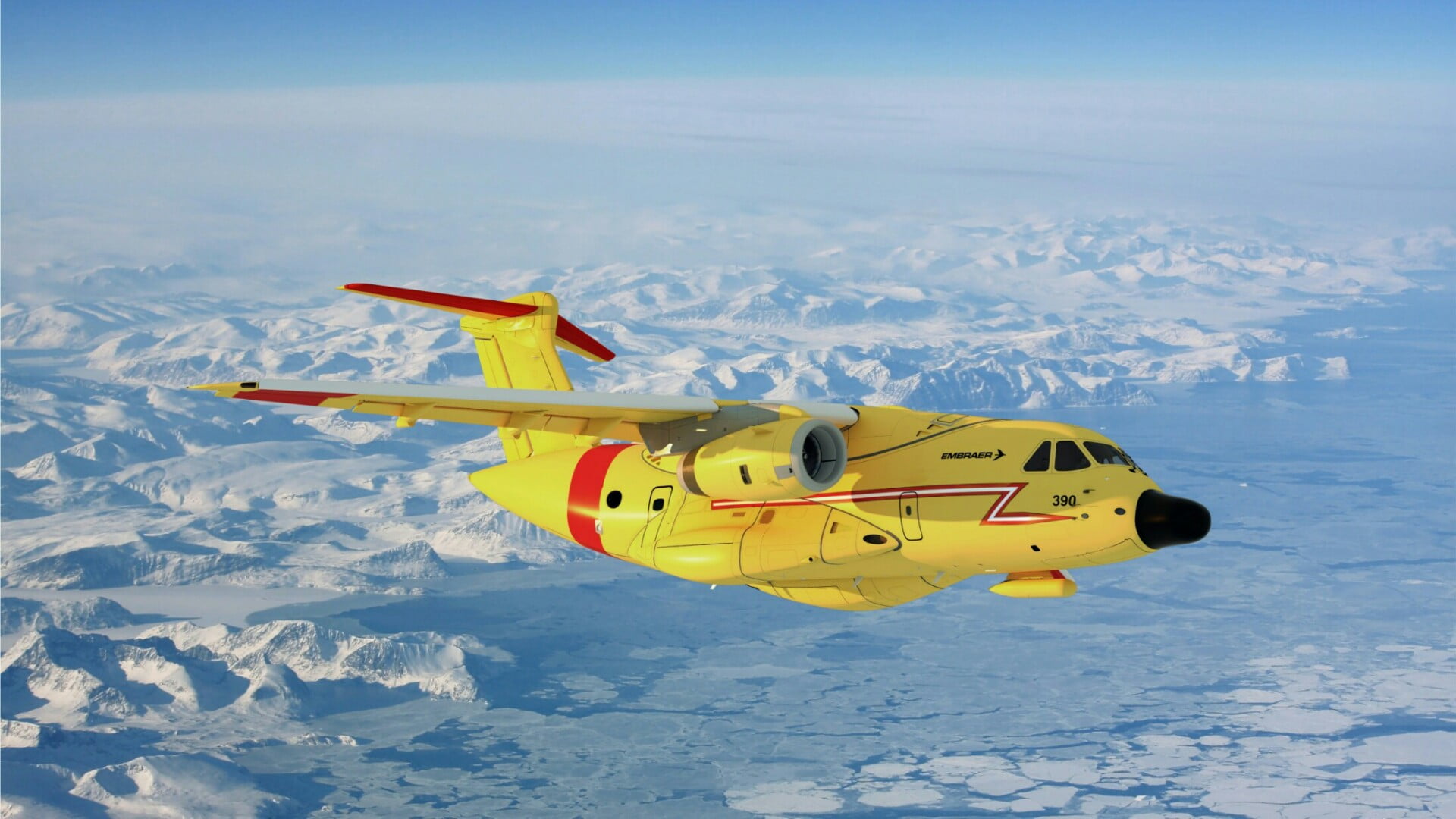 mode of transportation, yellow, air force, plane, scenics - nature, embraer kc-390, land, cold temperature, airliner, aviation, jet aircraft, no people, HD Wallpaper