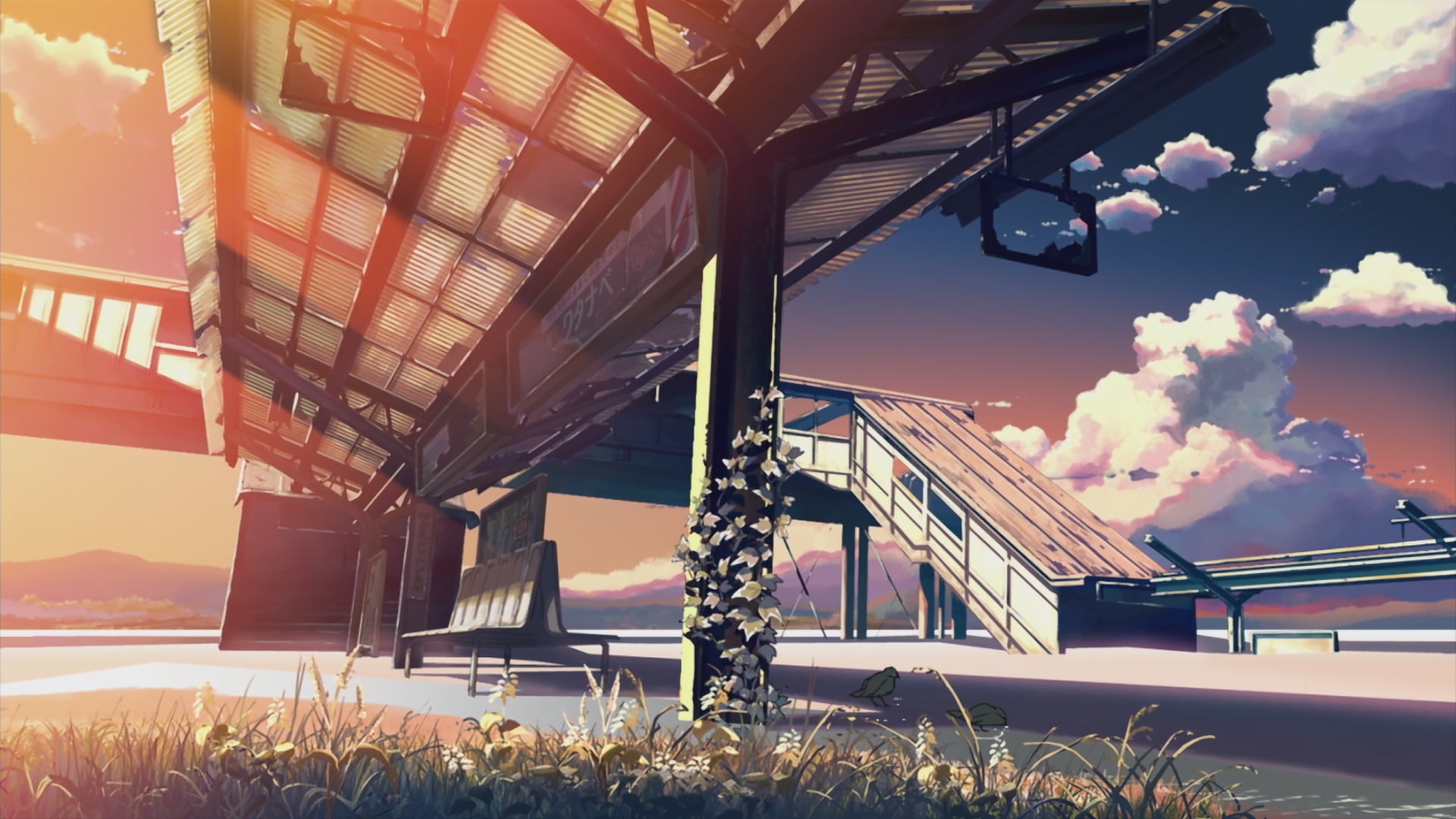 no people, industry, built structure, sky, outdoors, rail transportation, metal, cloud - sky, architecture, building, 5 Centimeters Per Second, digital composite, HD Wallpaper