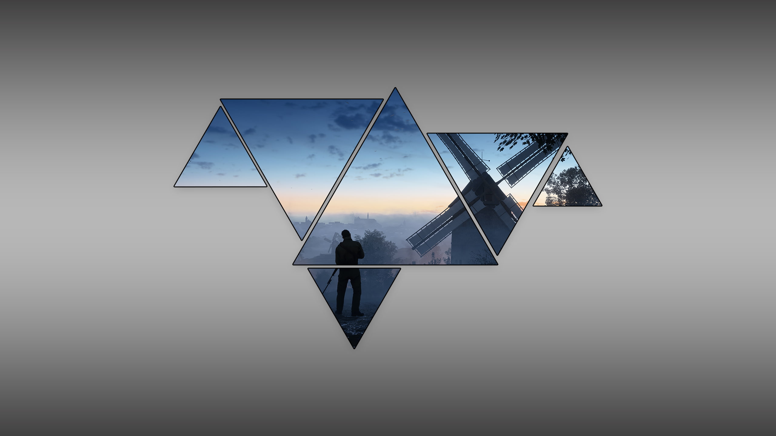 2K, geometric shape, gray, reflection, Battlefield 1, symmetry, sky, low angle view, no people, shape, blue, outdoors, triangle shape, built structure, HD Wallpaper