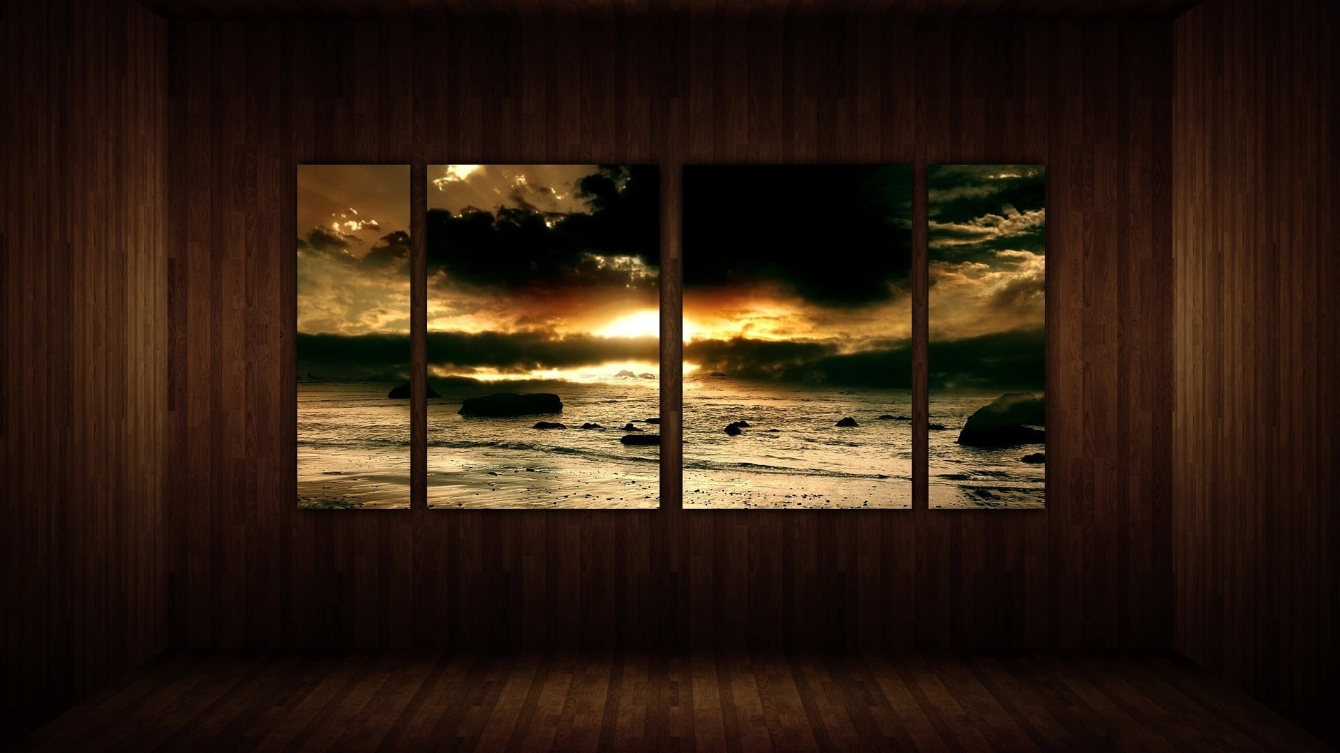 architecture, panel, nature, window, glass - material, landscape, sunset, dark, entrance, beach, no people, sky, rocks, wood, room, shore, painting, door, HD Wallpaper